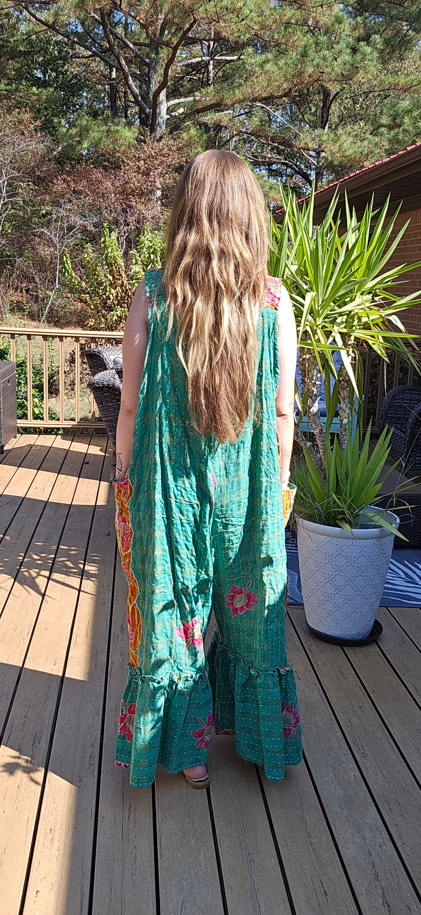 "Good Vibes" Jumpsuit in  Light Kantha , One Sizd S to 2X/3X