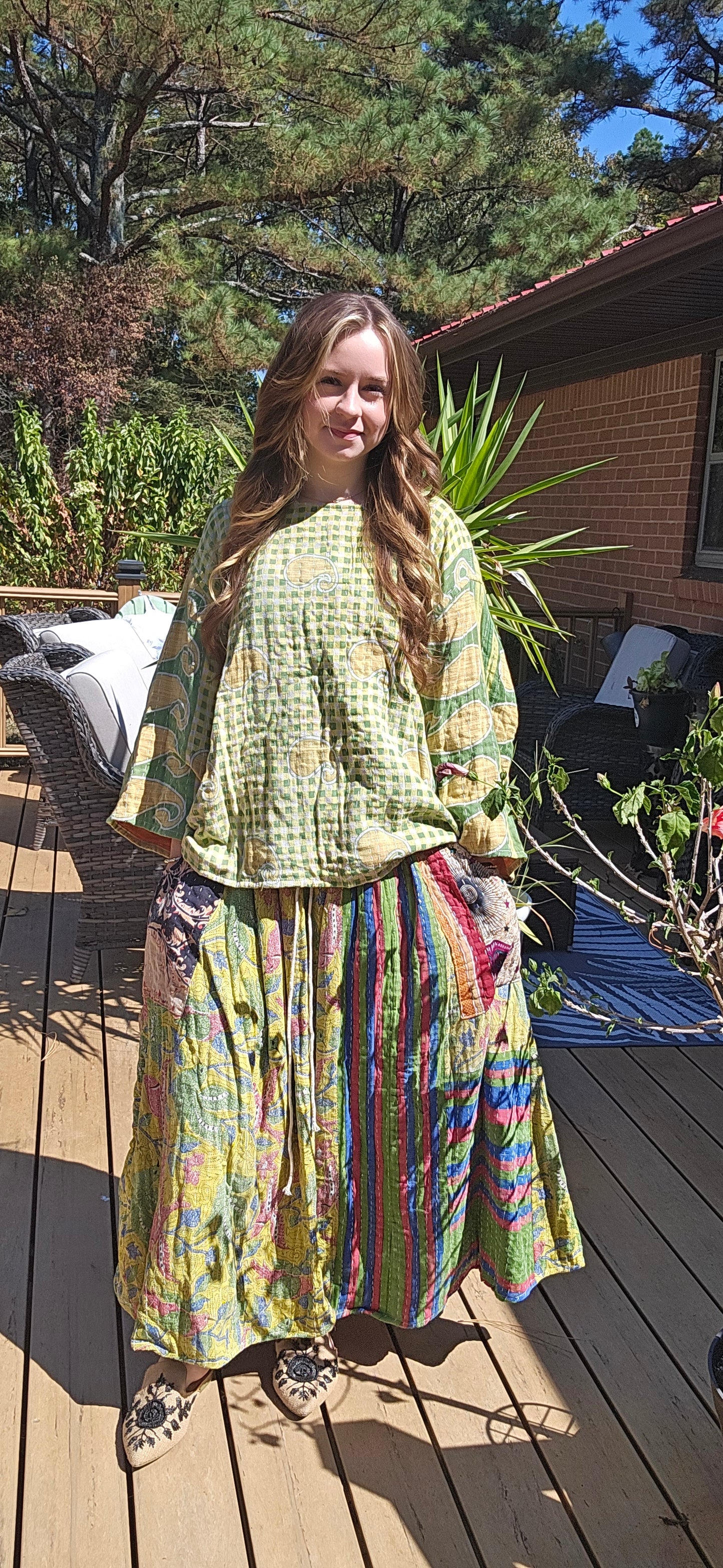 "Peasant" Kantha Skirt Set - One Size S to 2X