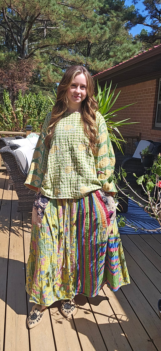 "Peasant" Kantha Skirt Set - One Size S to 2X