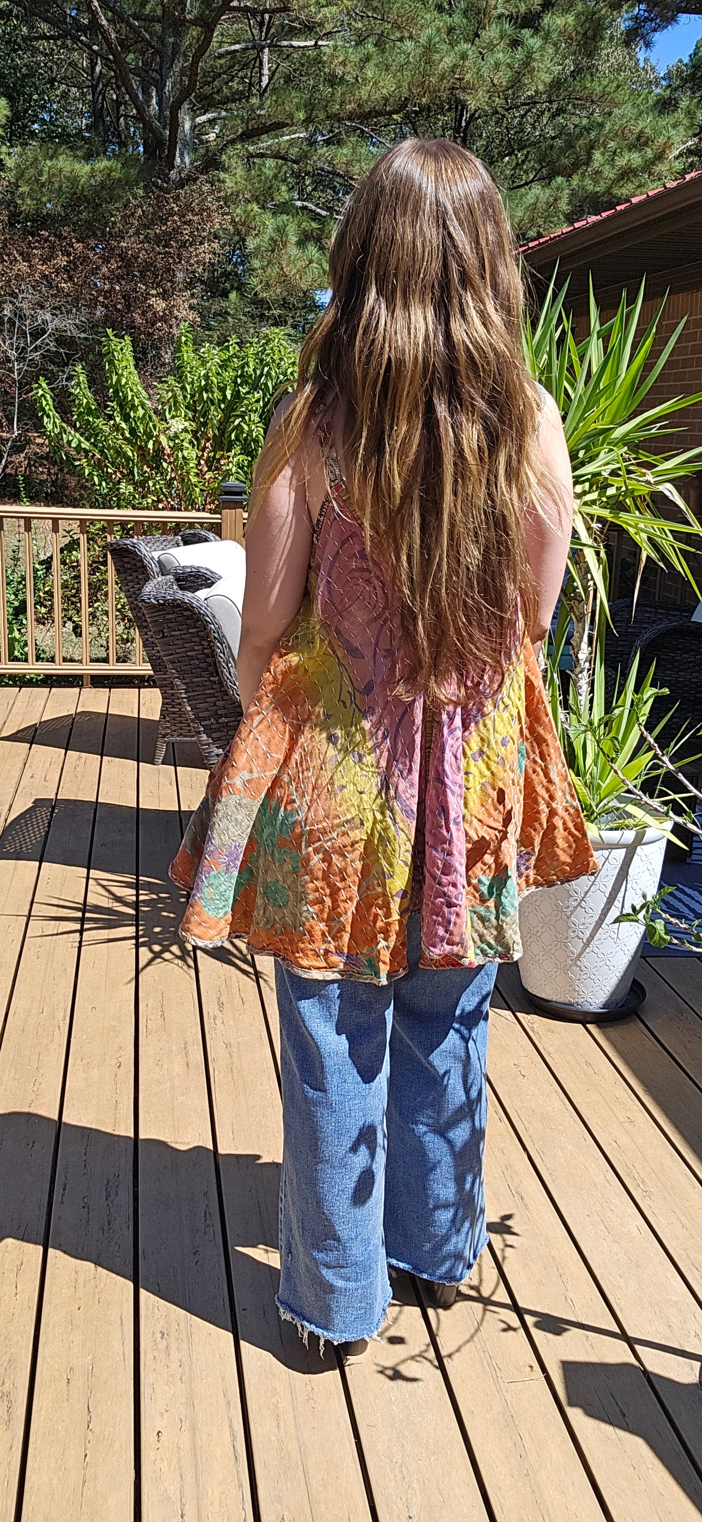 "Flying Bird" Tunic Style Top in Light Kantha , One Size S to XL maybe 2X