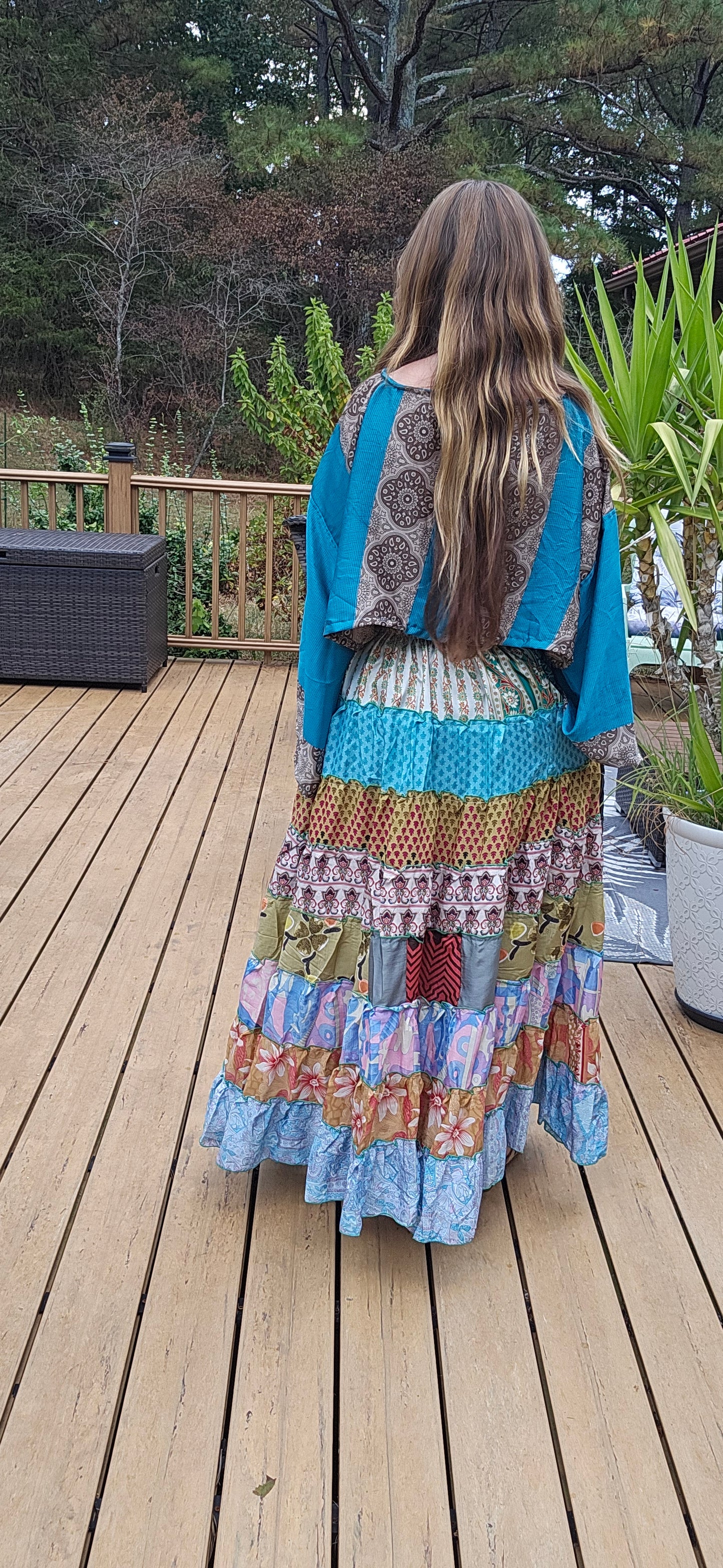 "Be Free" Patchwork Skirt with Crop Top - One Size  S to 2X