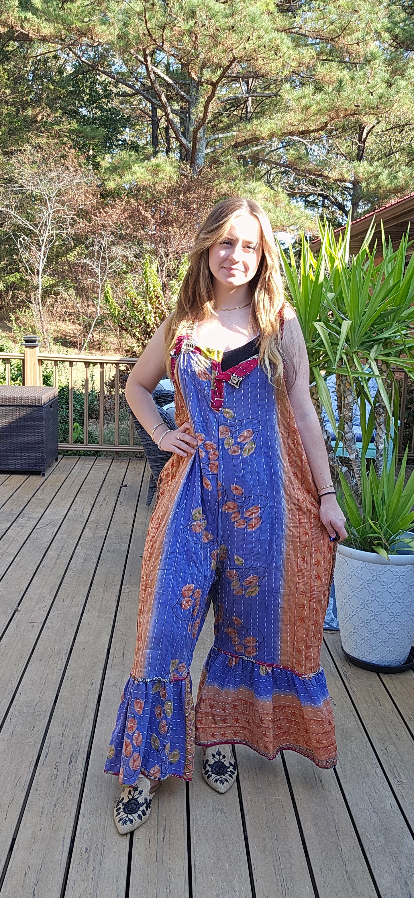 "Good Vibes" Jumpsuit - Light Kantha - One Size S to 2X/3X