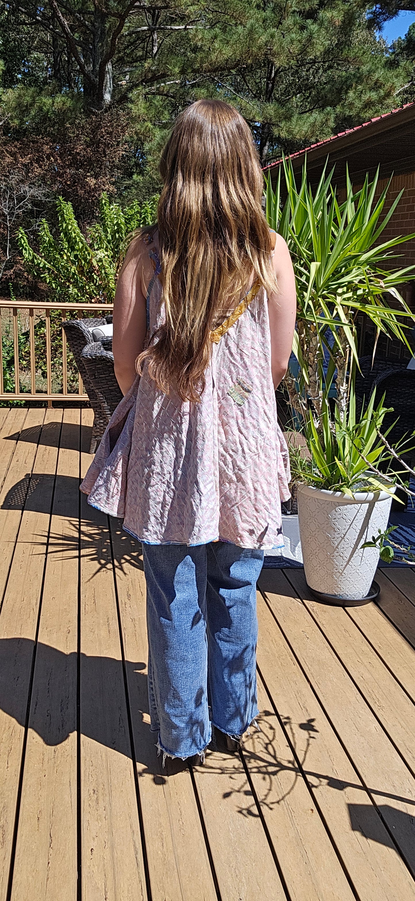 "Flying Bird" Tunic Style Top in Light Kantha , One Size S to XL maybe 2X