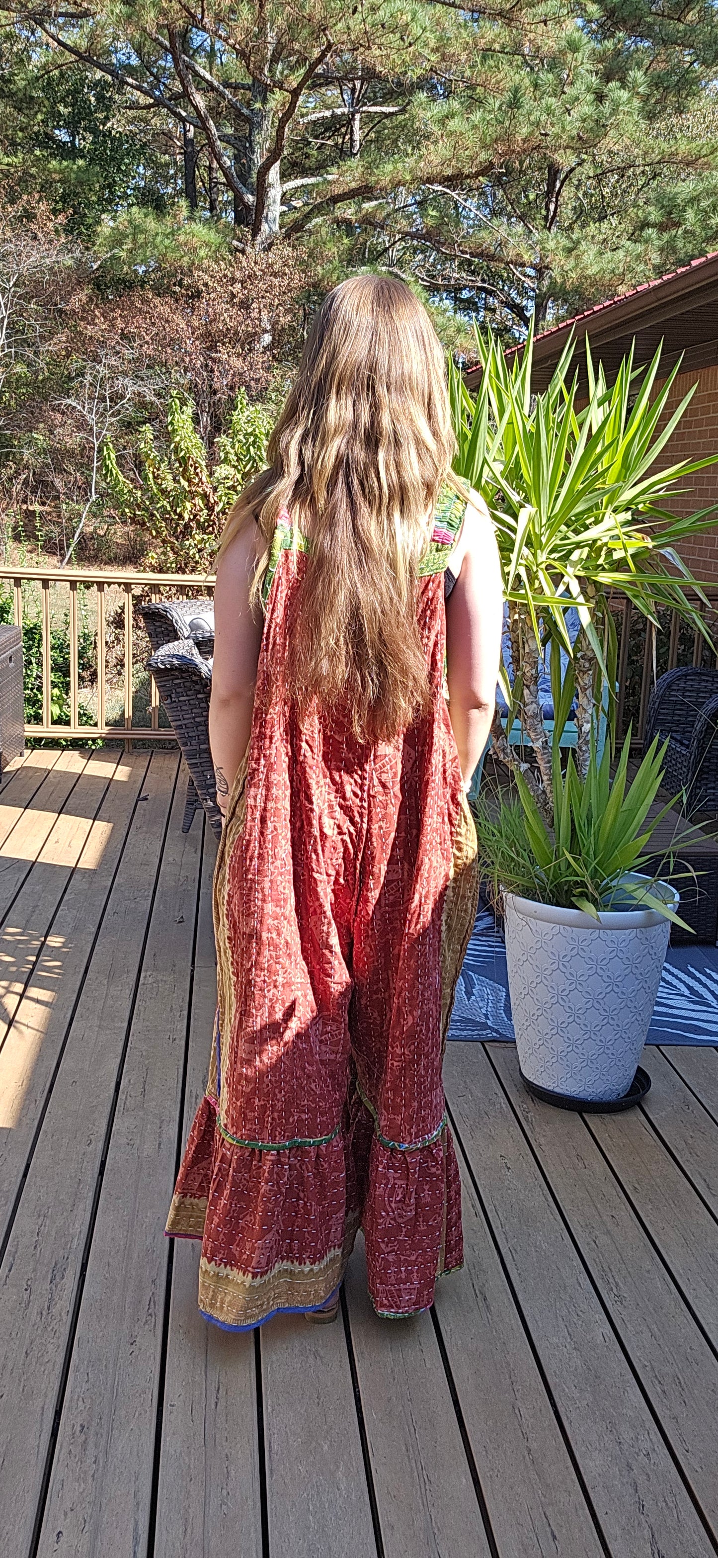 "Good Vibes" Jumpsuit in Light Kantha , One Size  S to 2X/3X