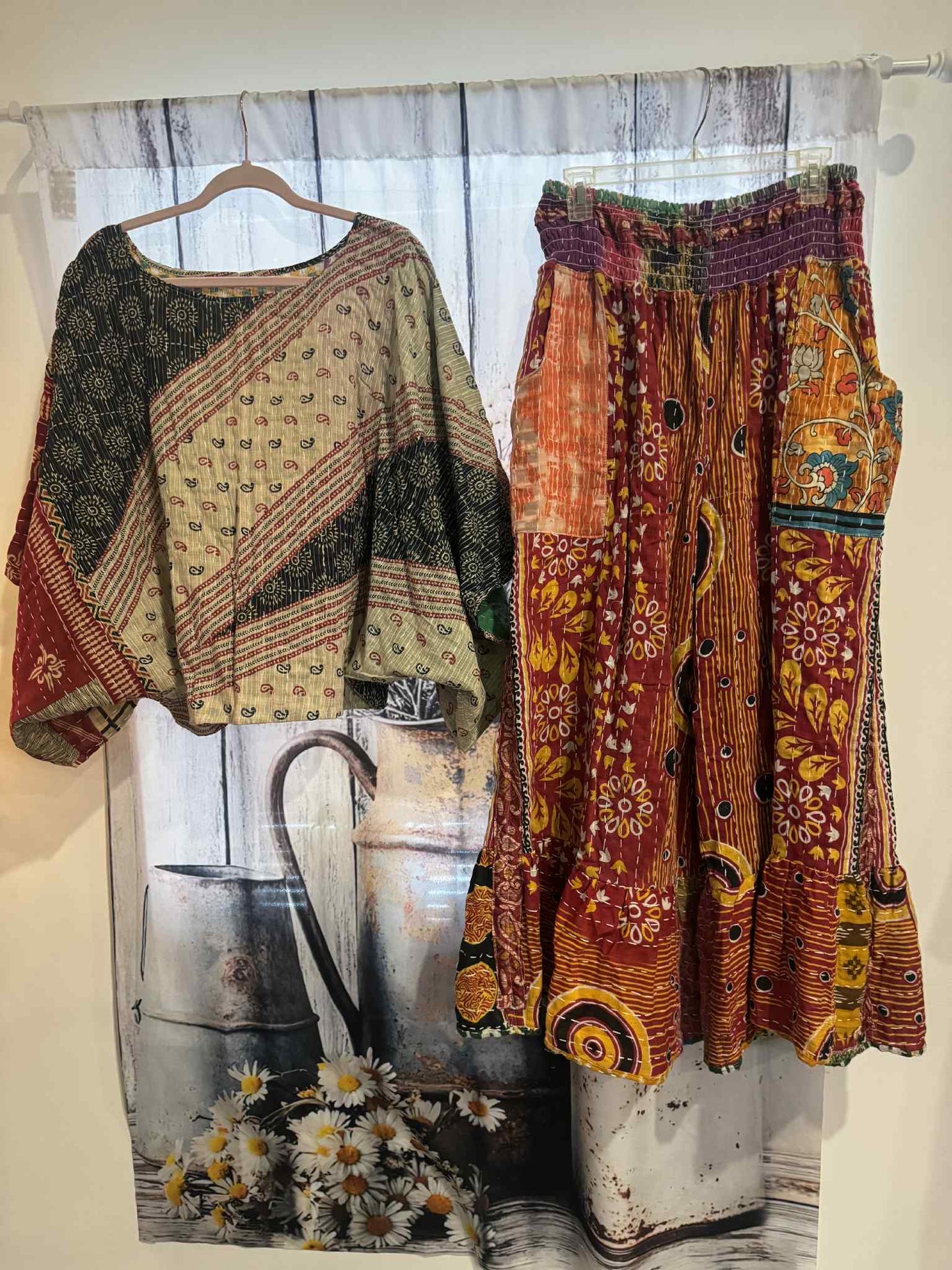 Nomad Spirit Set of Kantha Pants and Top - One Size S to 2X