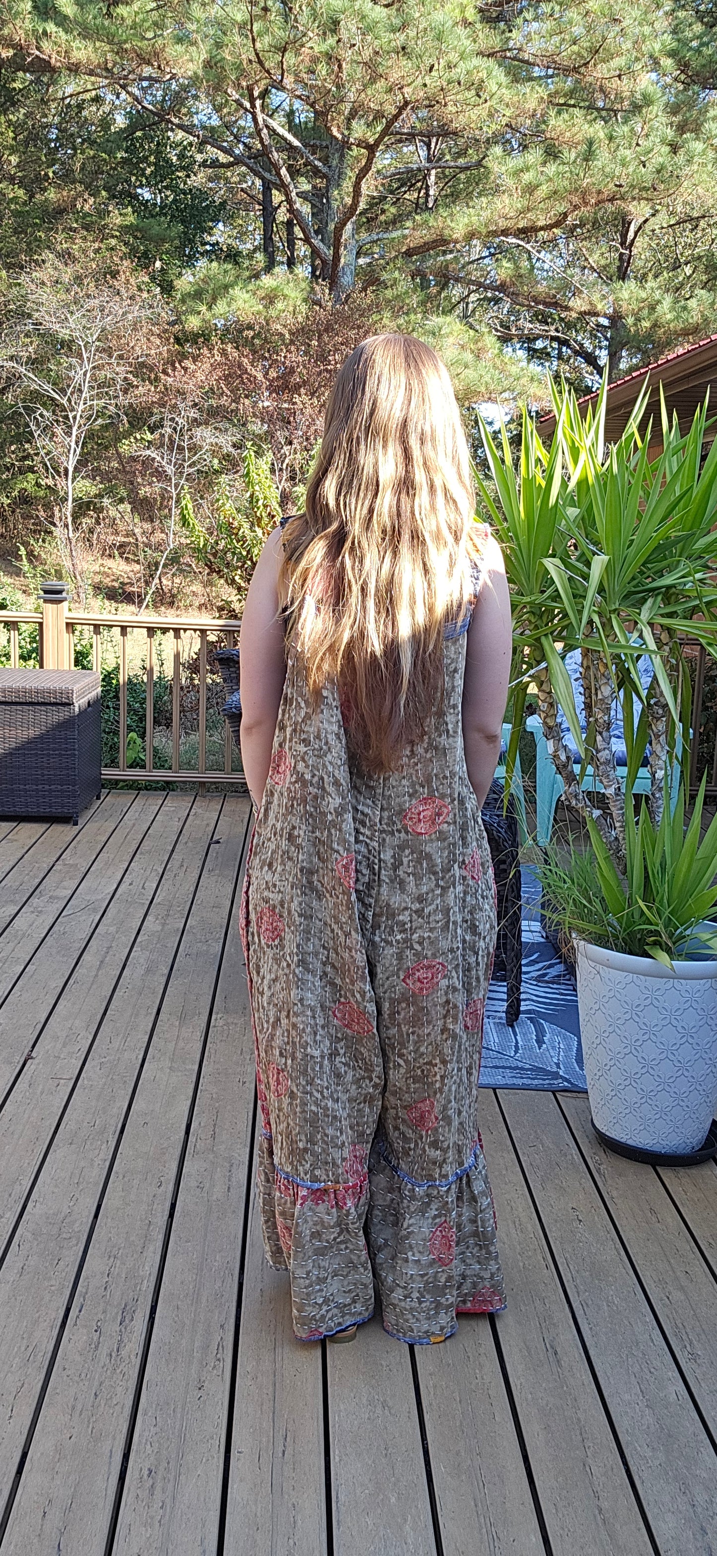 "Good Vibes" Jumpsuit in light kantha One size S to 2X/3X