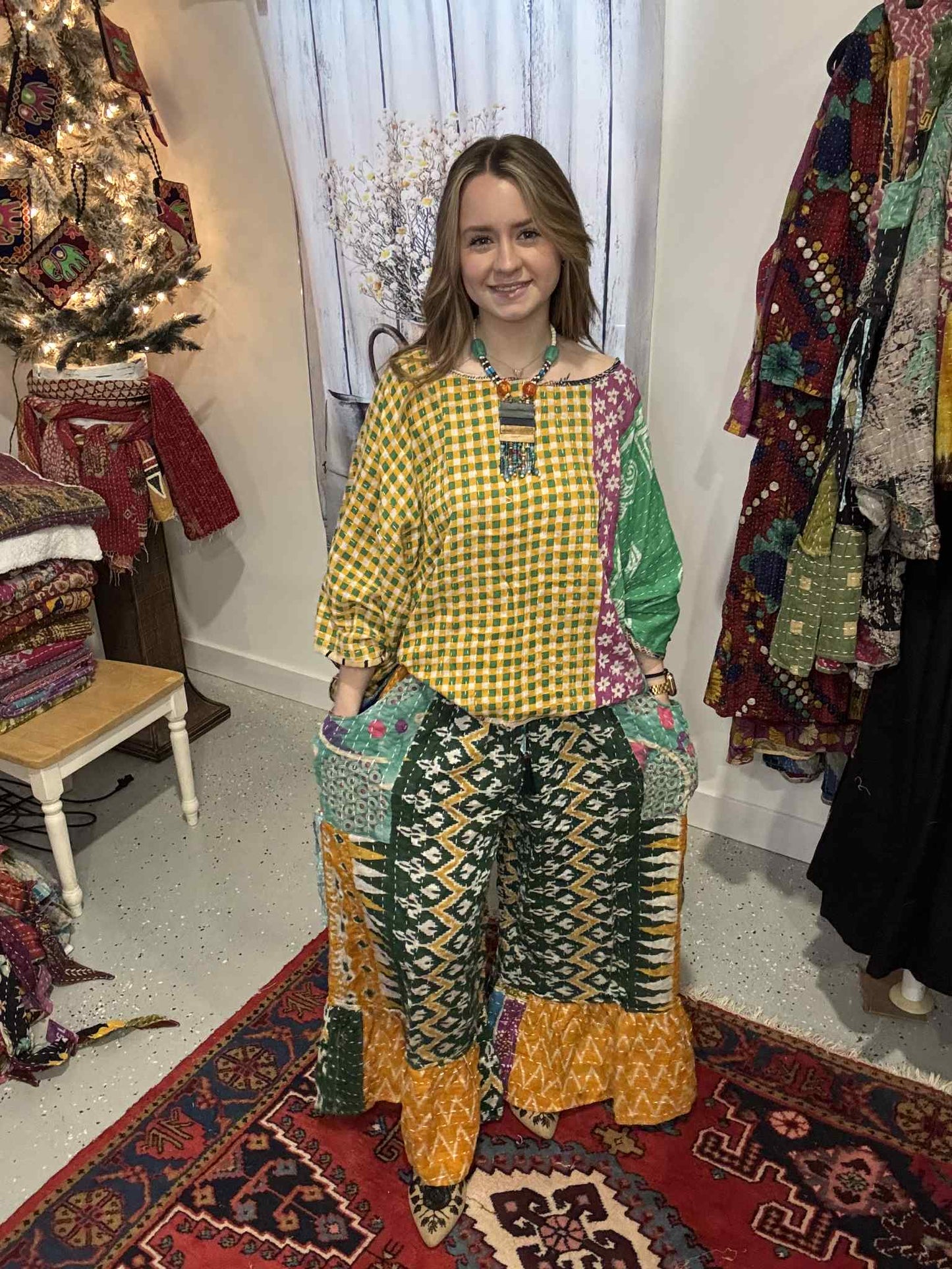 Nomad Spirit Set of Kantha Pants and Top - One Size S to 2X