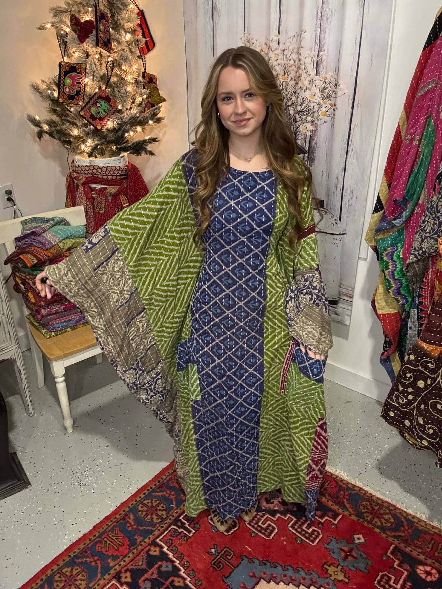 Selene Caftan in light kantha - One size S to 3X /4X