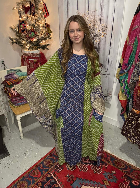 Selene Caftan in light kantha - One size S to 3X /4X