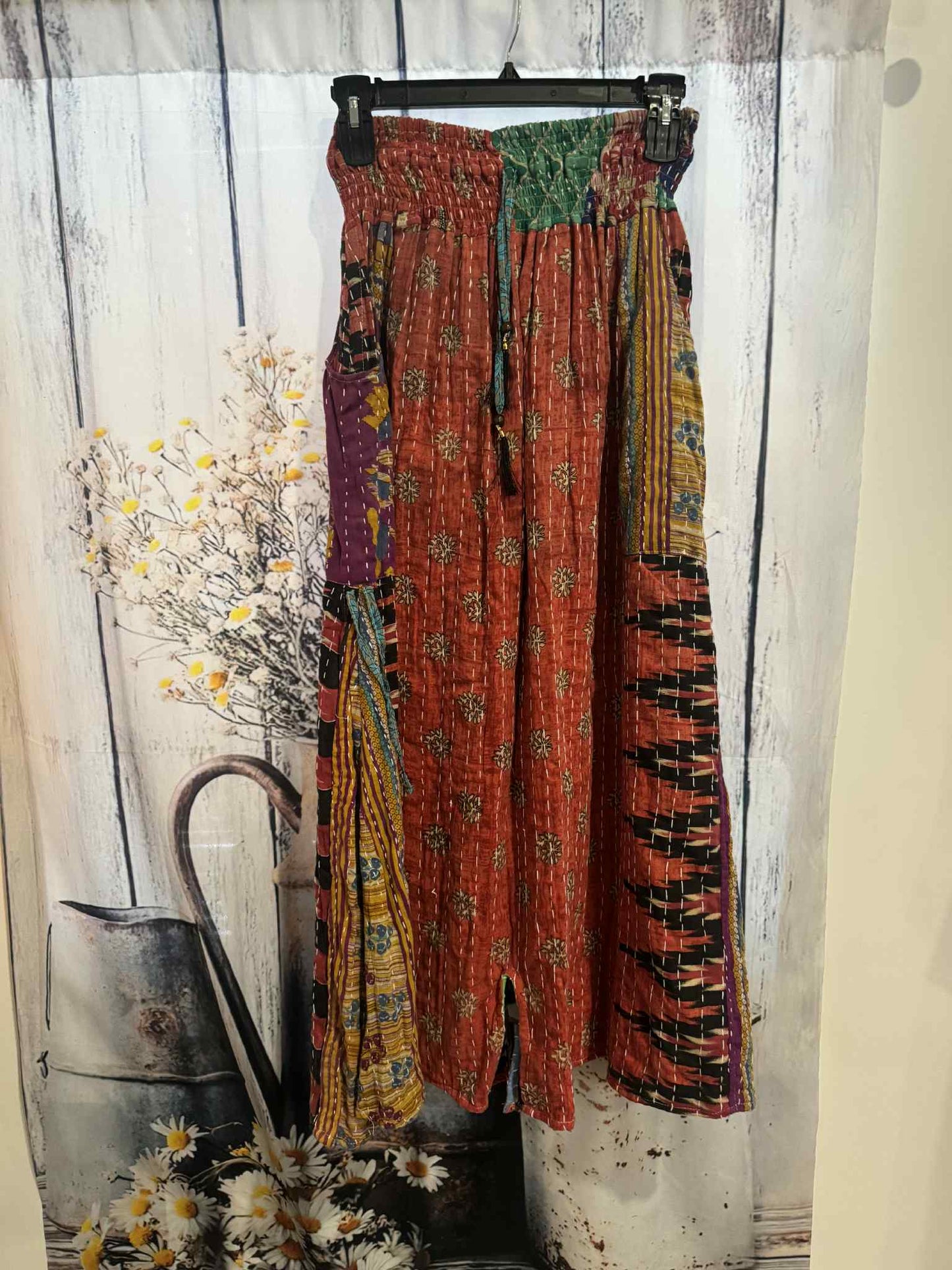 "Peasant" Light Kantha Maxi  Skirt - One Size S to 2X/3X