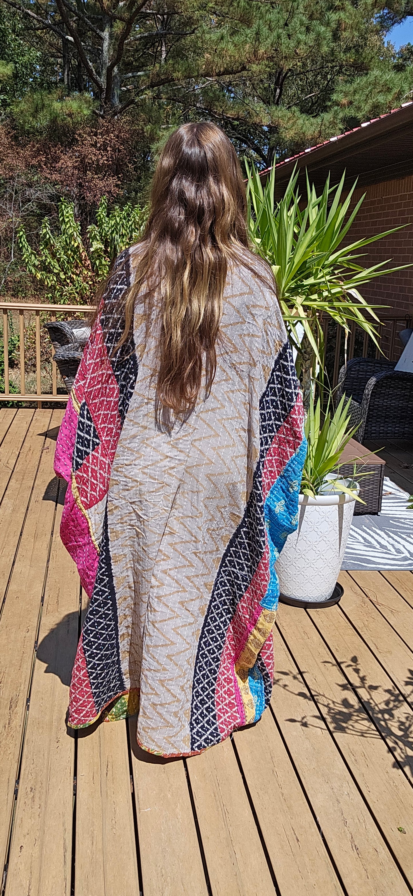 Selene Caftan in light kantha, One Size S to 3X