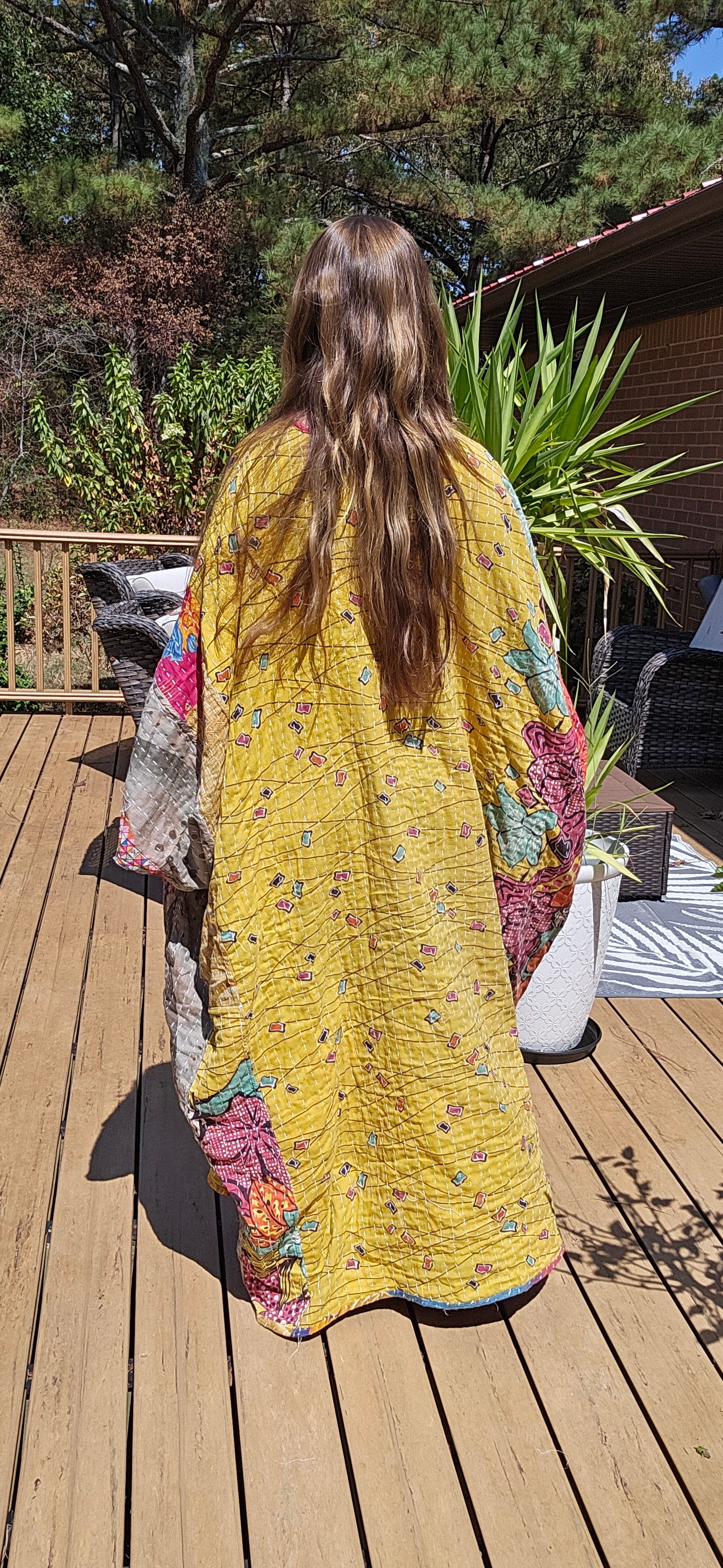 Selene Caftan  in light kantha, One Size S to 3X