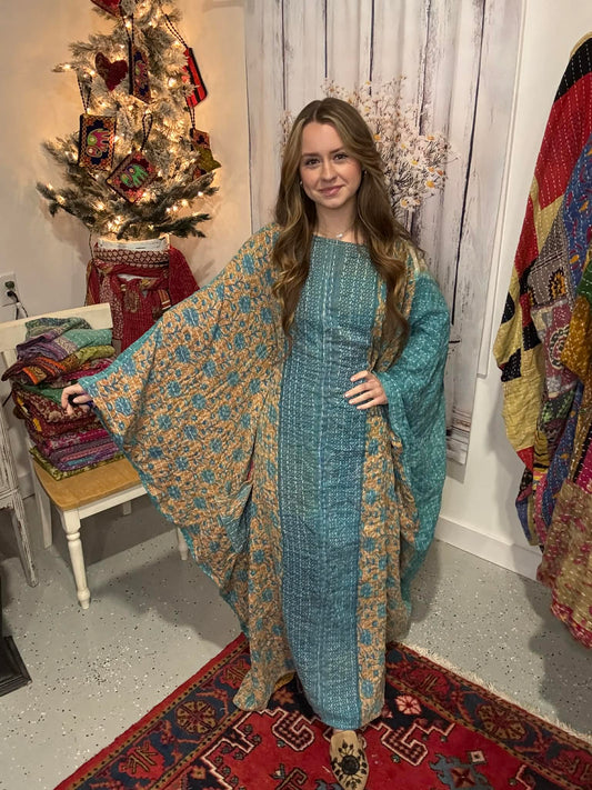 Selene Caftan in light kantha - One size S to 3X /4X