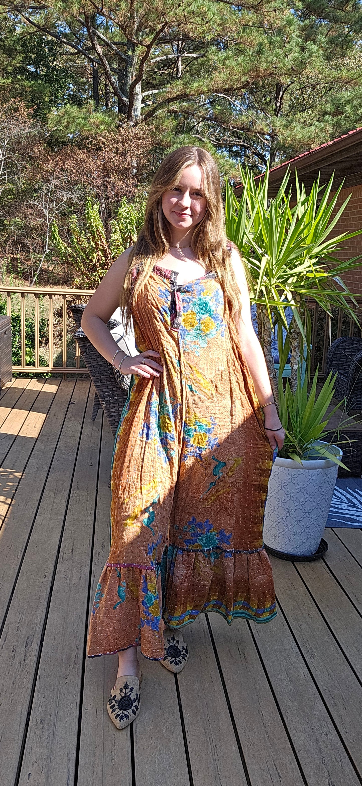 "Good Vibes" Jumpsuit in light kantha - One size S to 2X/3X