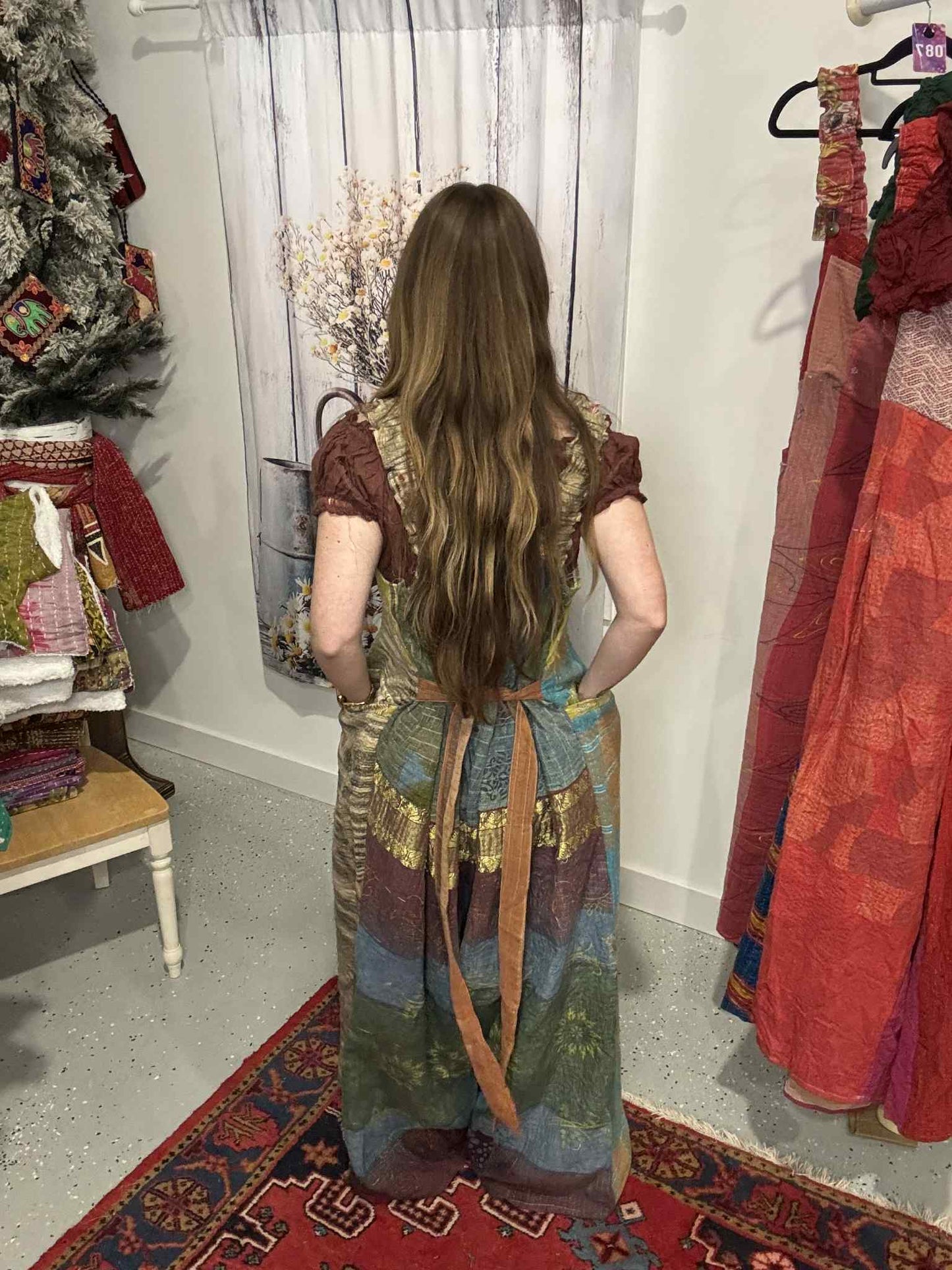 Apron Jumpsuit in Heavy kantha  One Size S to 2X/3X