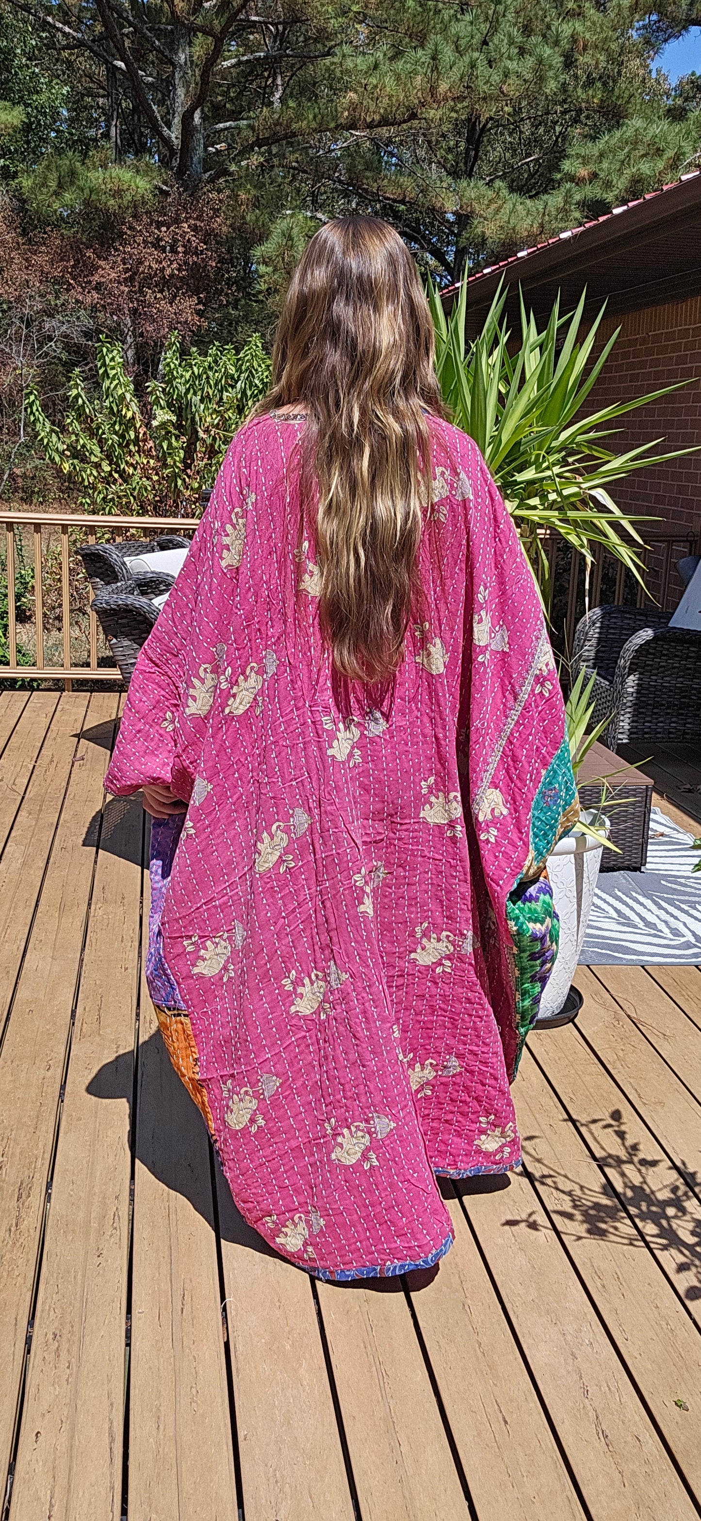 Selene Caftan  in light kantha, One Size S to 3X