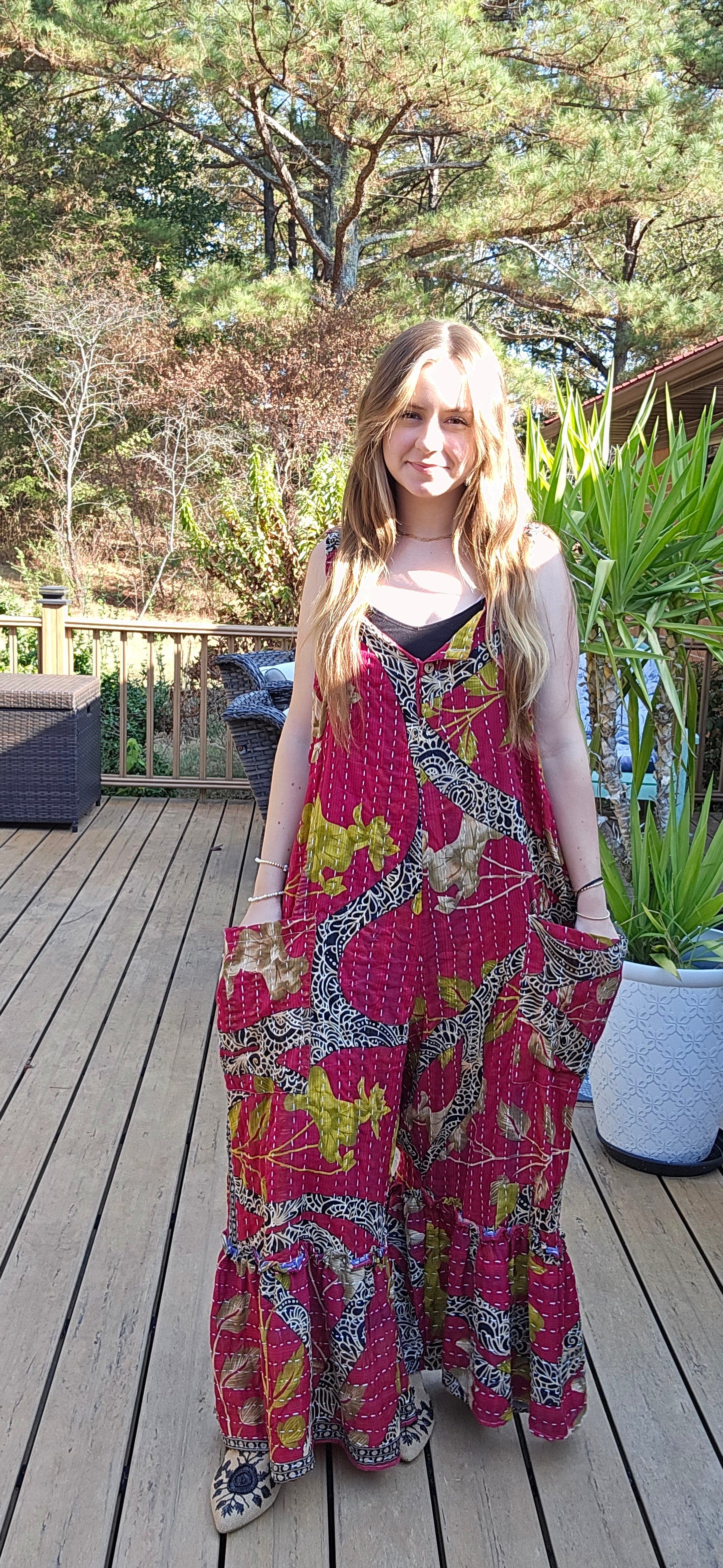 "Good Vibes" Jumpsuit - Light Kantha - One Size S to 2X/3X