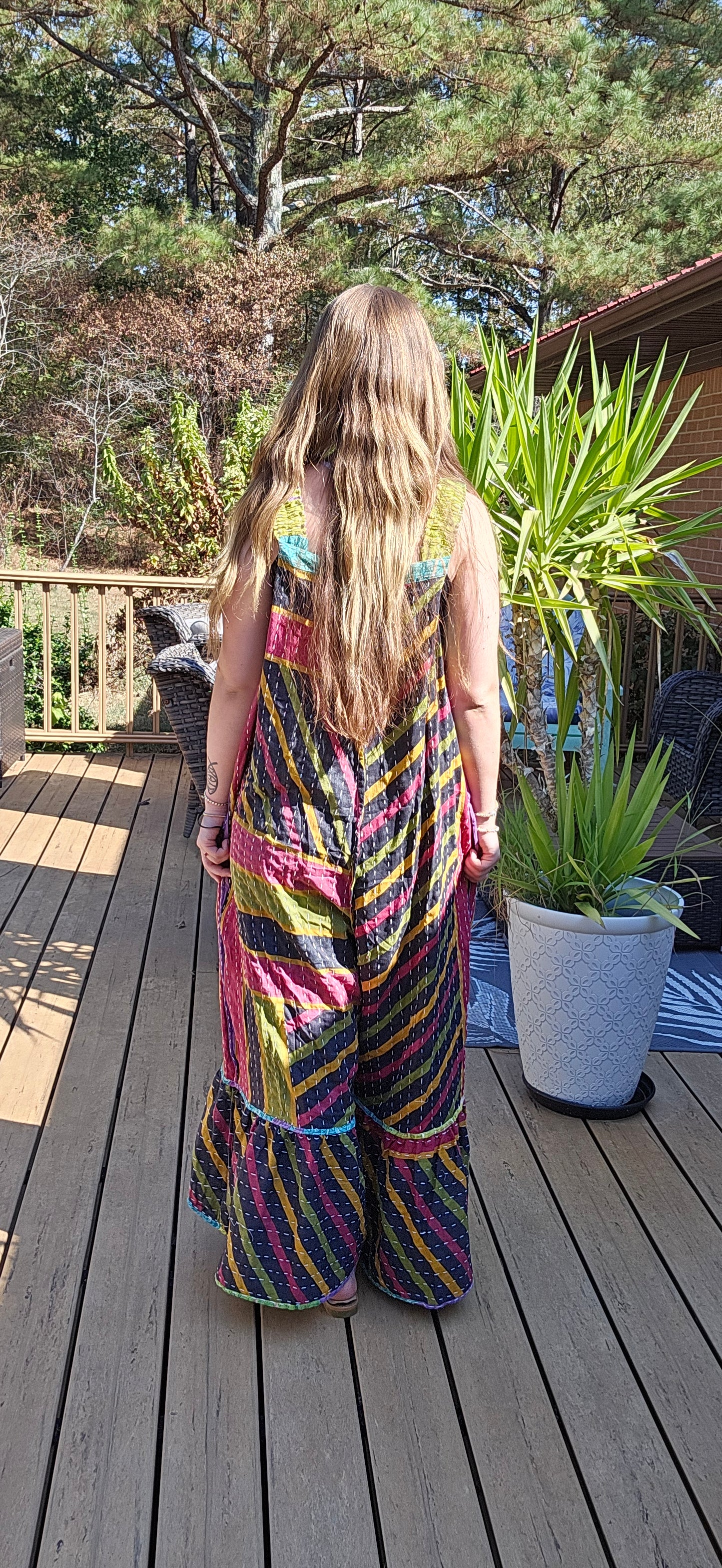 "Good Vibes" Jumpsuit in Light Kantha , One Size S to 2X/3X