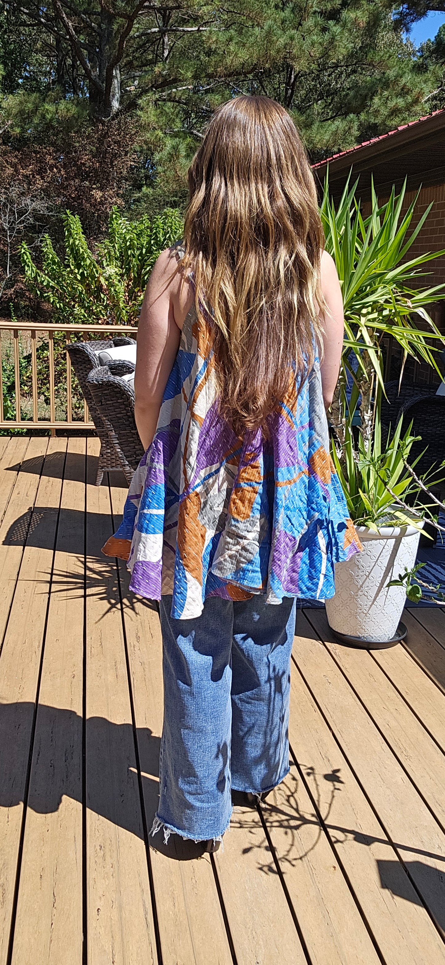 "Flying Bird" Tunic Style Top in Light Kantha , One Size S to XL maybe 2X