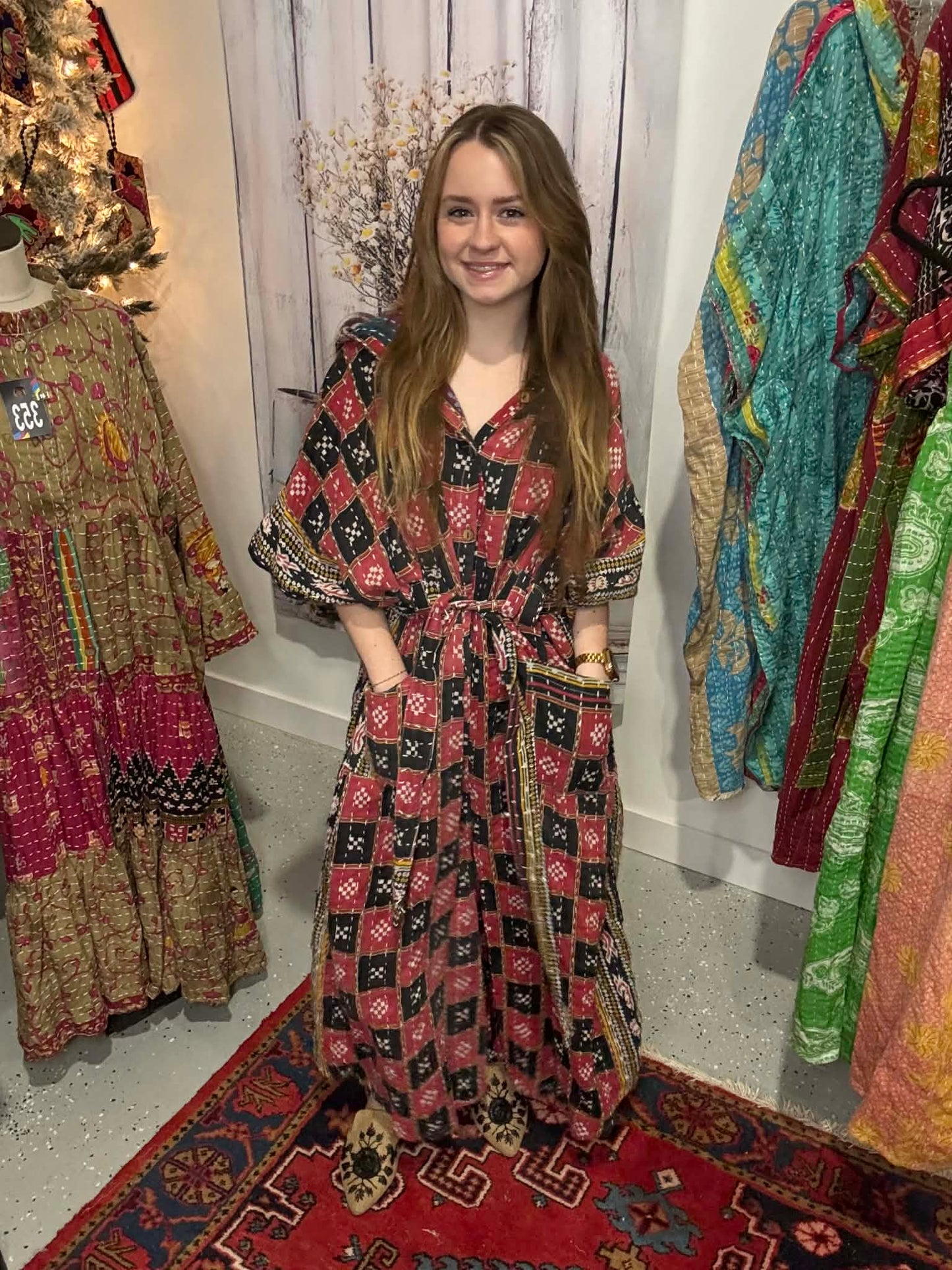 Cozy Jumpsuit with Hoodie in Light Kantha - One Size S to 3X