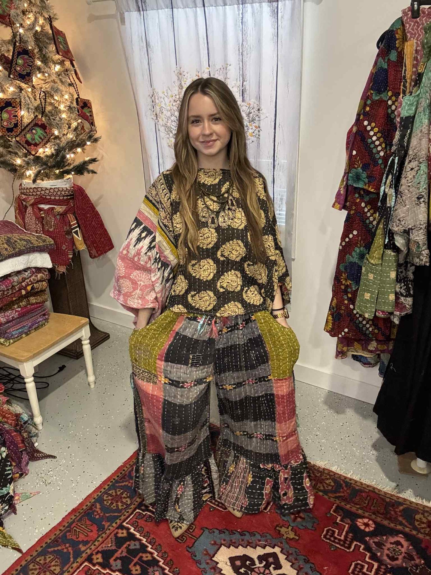 Nomad Spirit Set of Kantha Pants and Top - One Size S to 2X