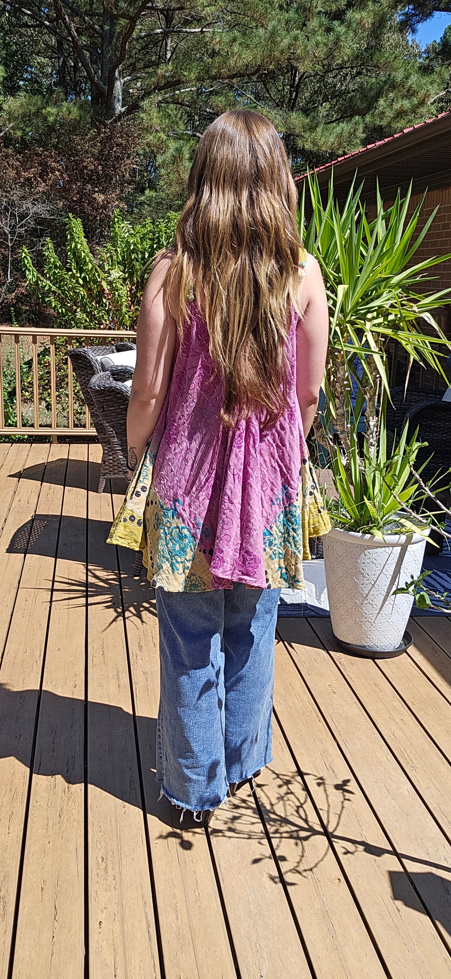 "Flying Bird" Tunic Style Top in Light Kantha , One Size S to XL maybe 2X
