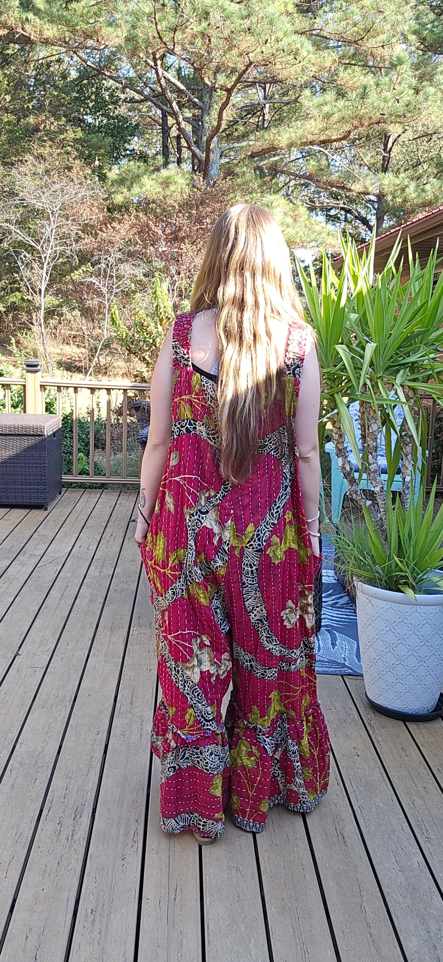 "Good Vibes" Jumpsuit - Light Kantha - One Size S to 2X/3X