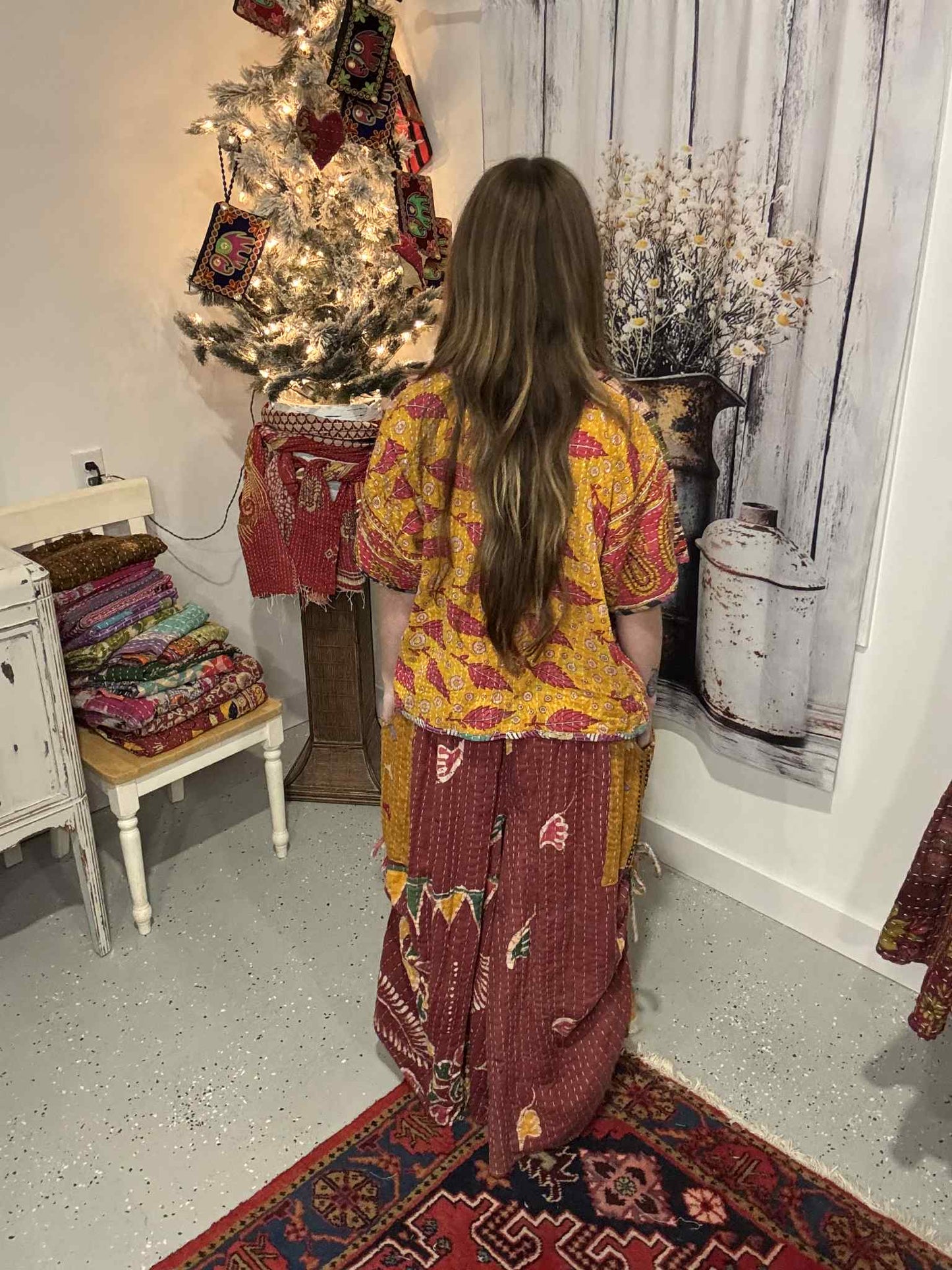 "Peasant" Light Kantha Pant Set - One Size S to 2X