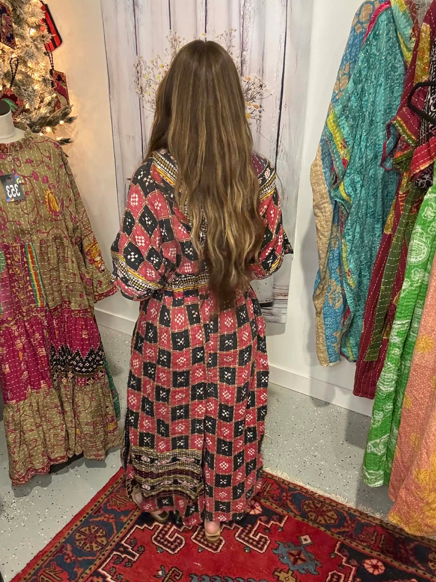 Cozy Jumpsuit with Hoodie in Light Kantha - One Size S to 3X