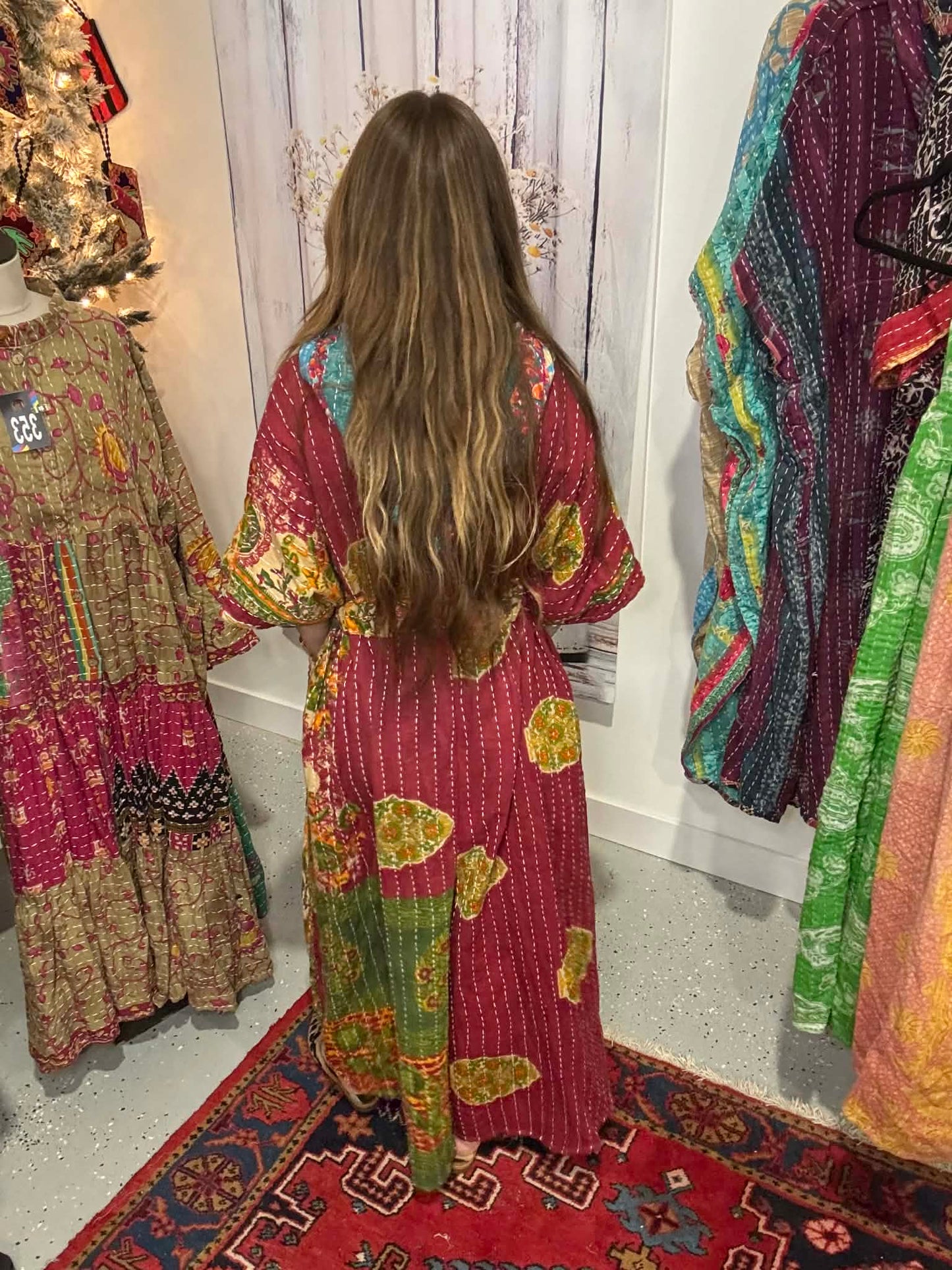 Cozy Jumpsuit with Hoodie in Light Kantha - One Size S to 3X