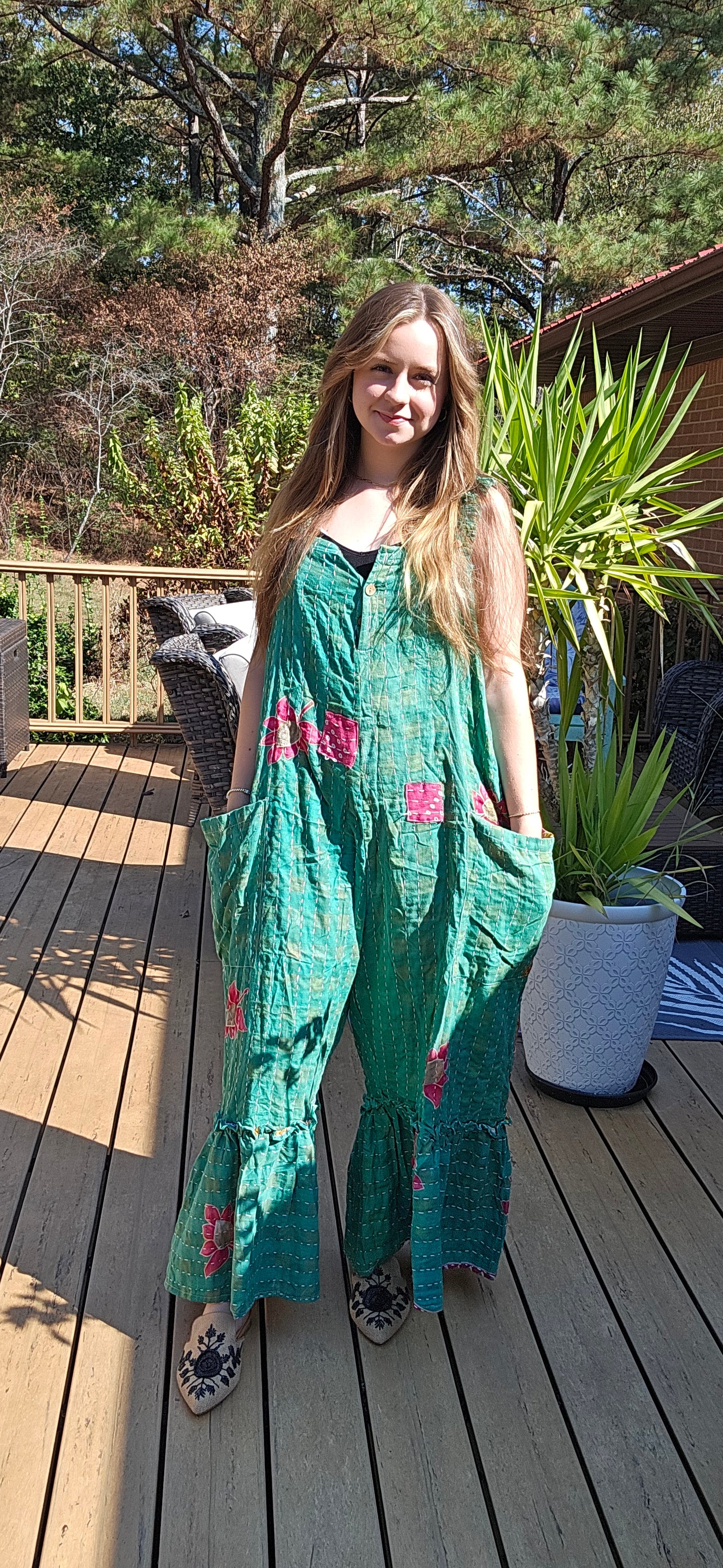 "Good Vibes" Jumpsuit in  Light Kantha , One Sizd S to 2X/3X