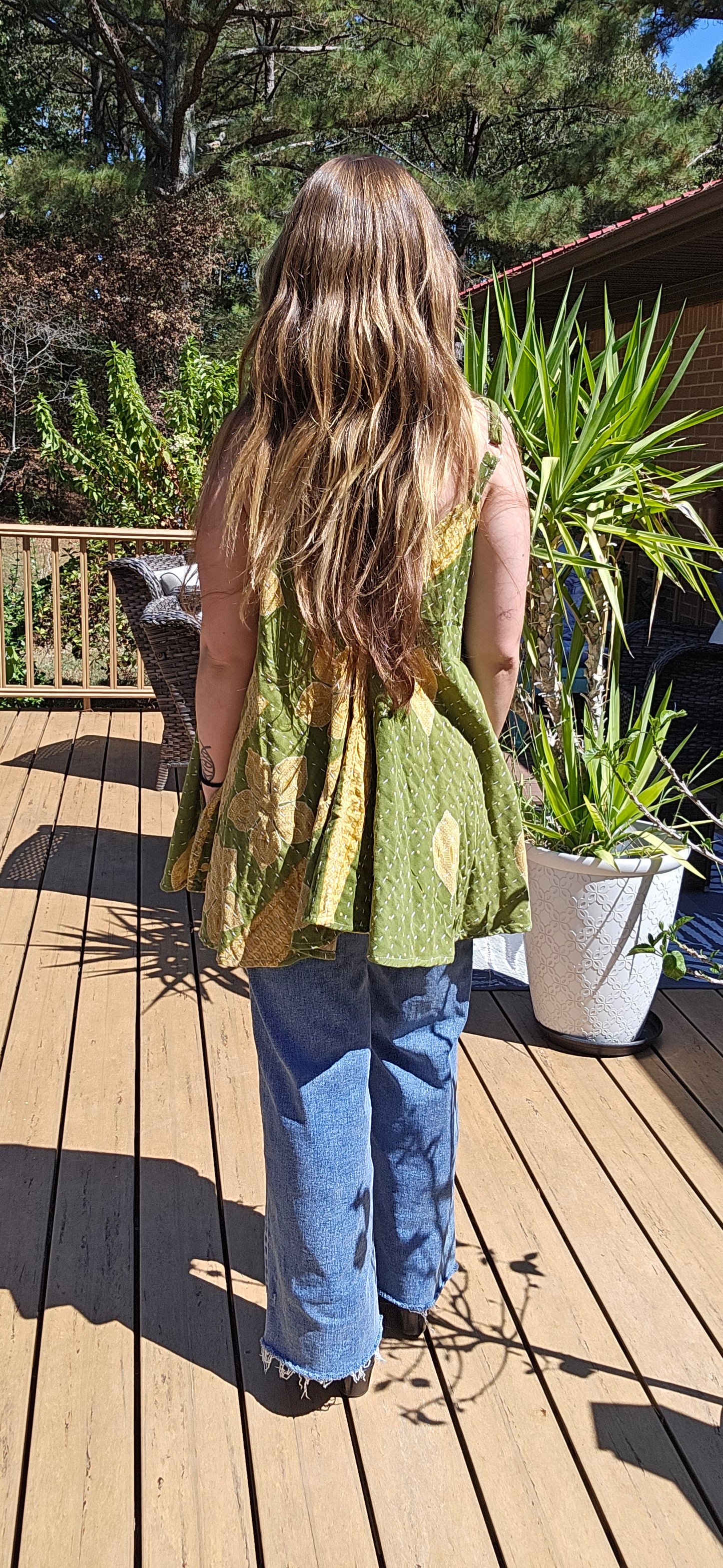 "Flying Bird" Tunic Style Top in Light Kantha , One Size S to XL maybe 2X