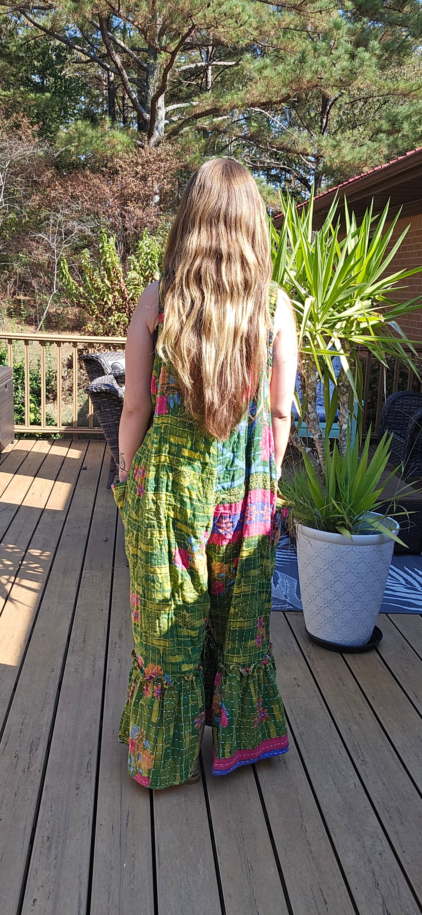 "Good Vibes" Jumpsuit in Light Kantha , One Size  S to 2X/3X