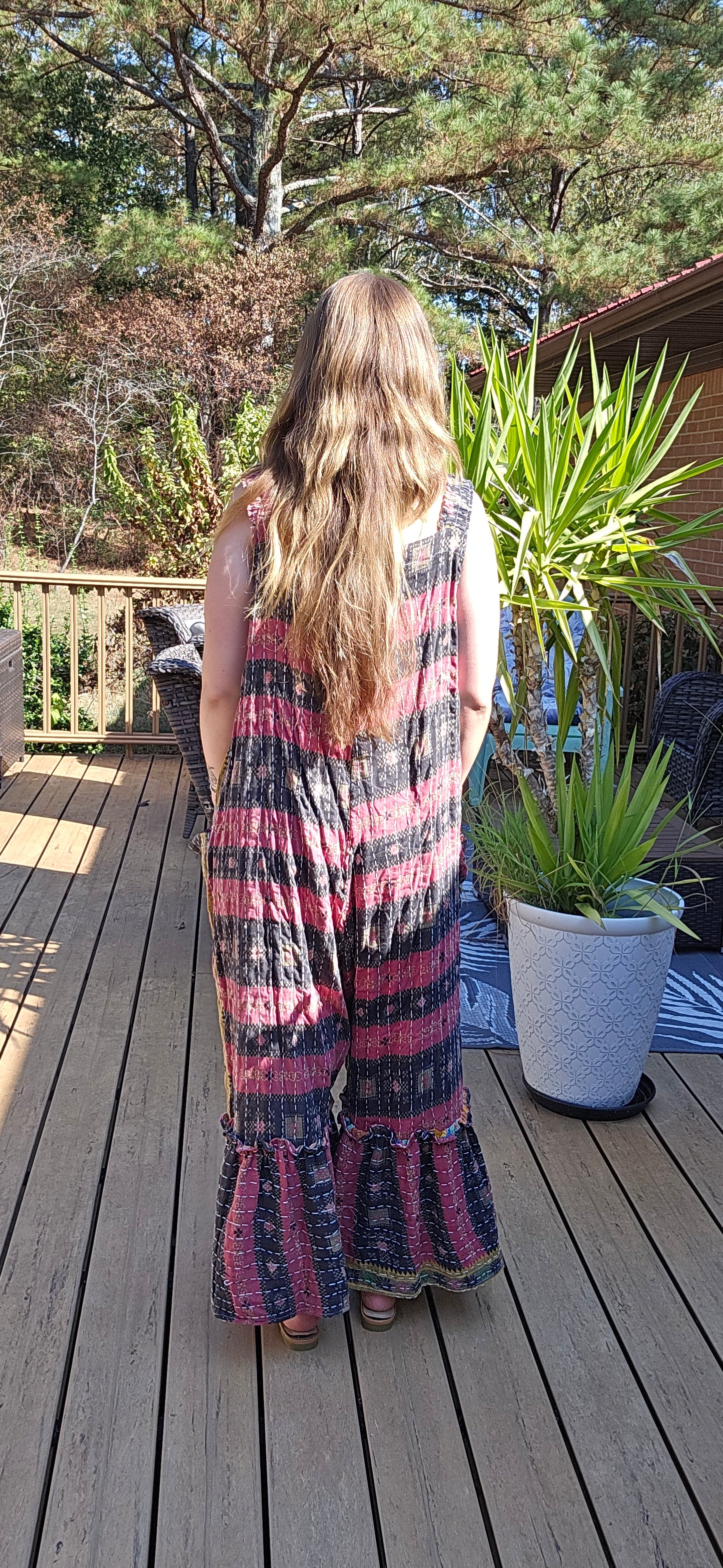 "Good Vibes" Jumpsuit in light kantha - One size S to 2X/3X