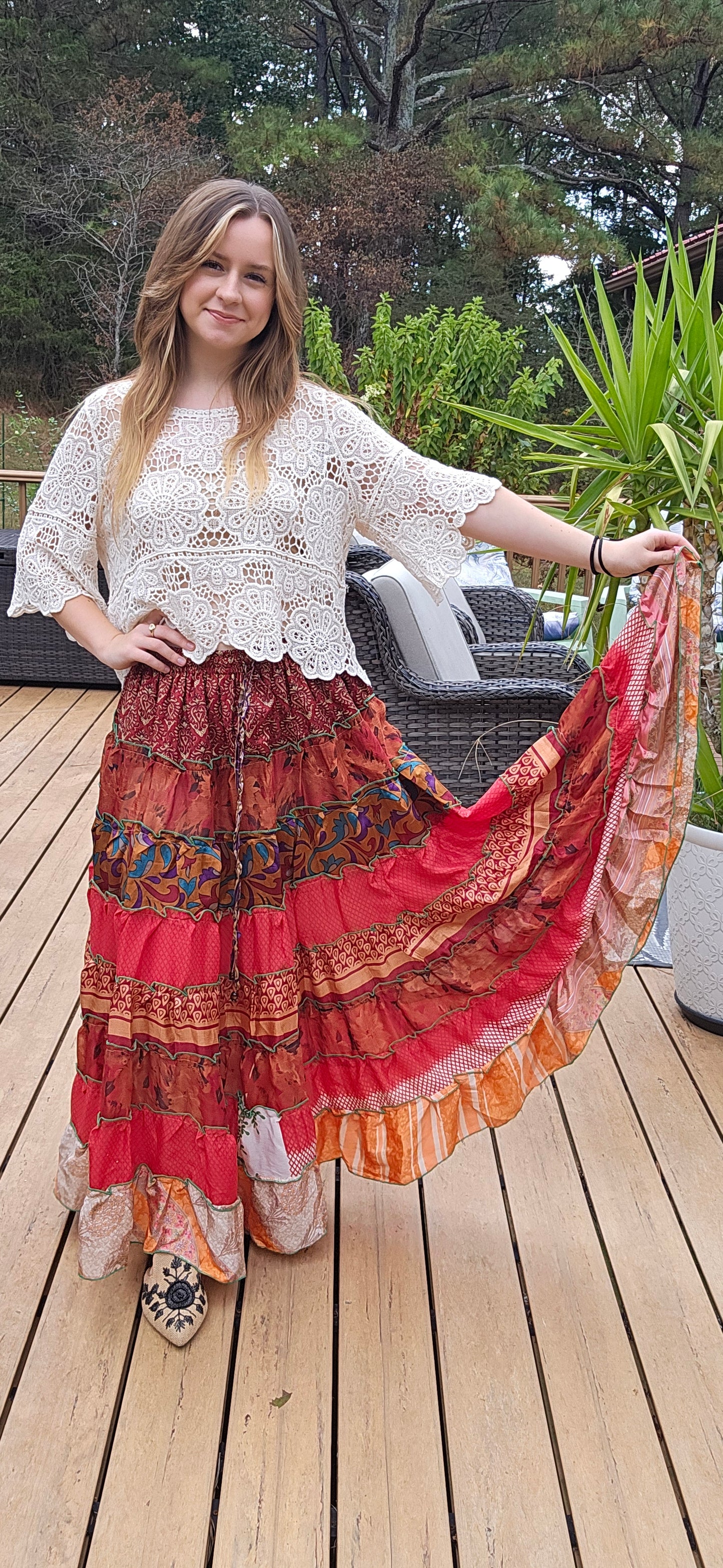 "Be Free" Patchwork Skirt    One Size S to 2X