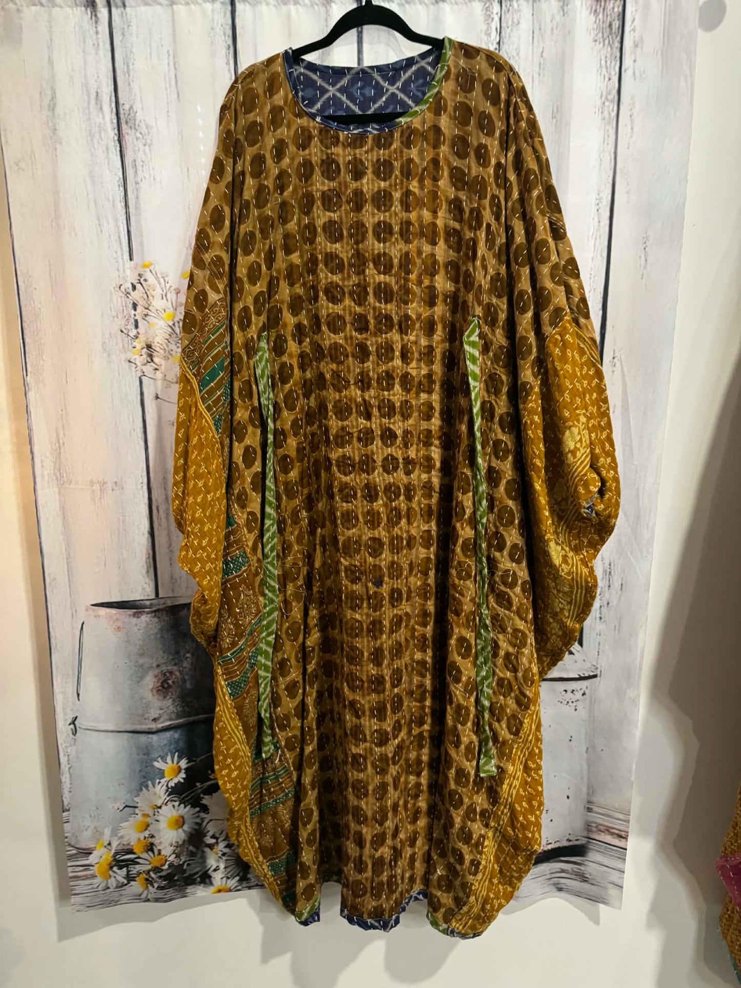 Selene Caftan in light kantha - One size S to 3X /4X