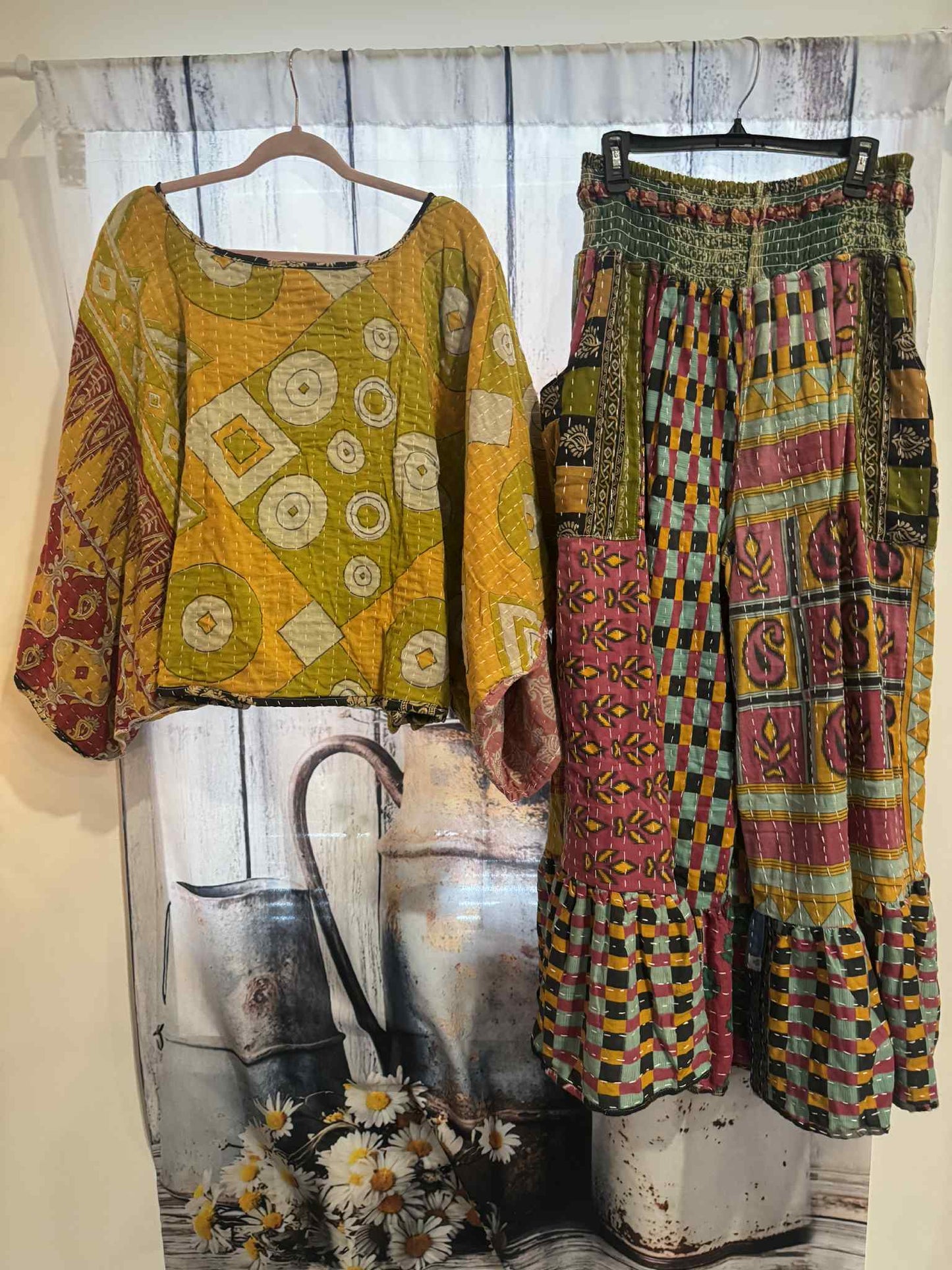 Nomad Spirit Set of Kantha Pants and Top - One Size S to 2X