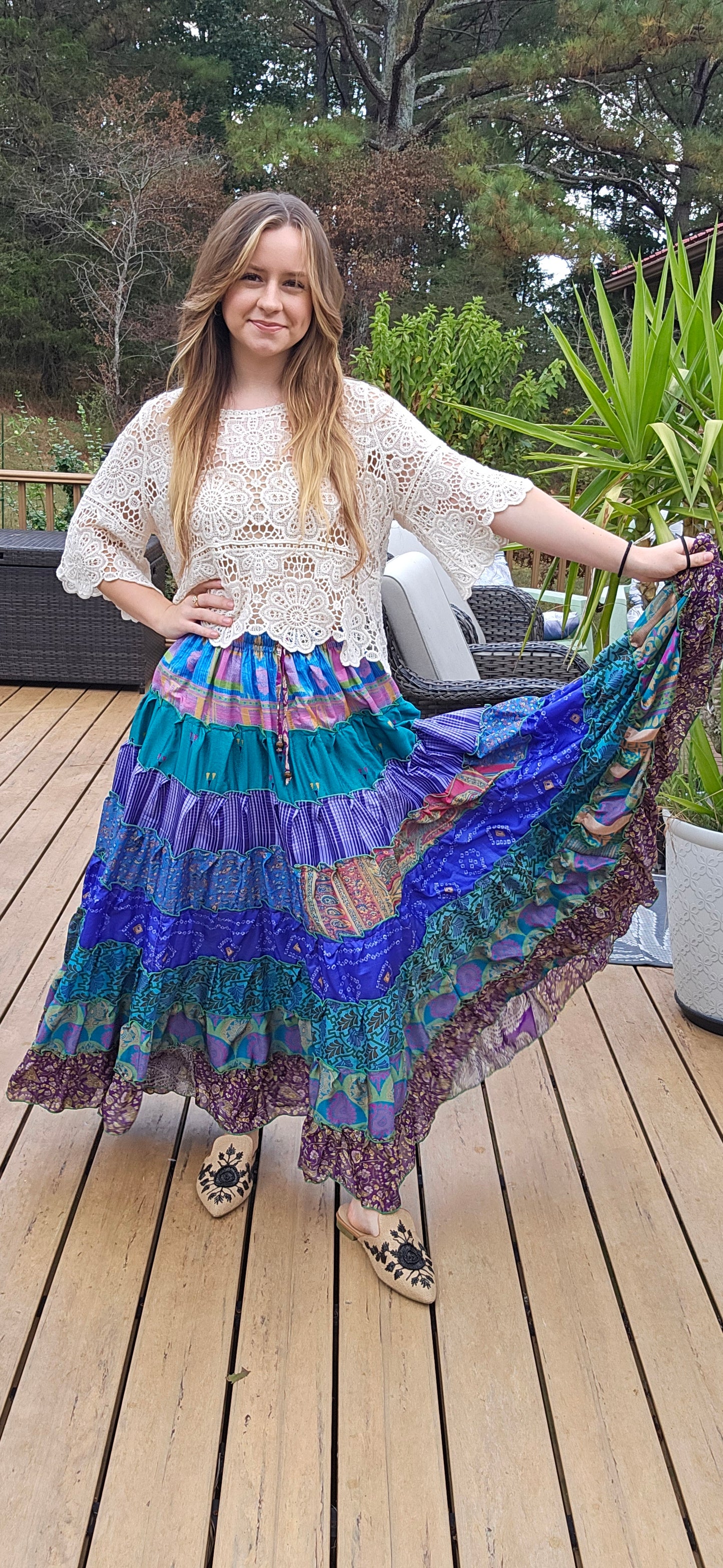 "Be Free" Patchwork Skirt    One Size S to 2X