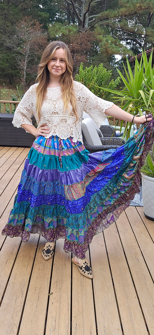 "Be Free" Patchwork Skirt    One Size S to 2X