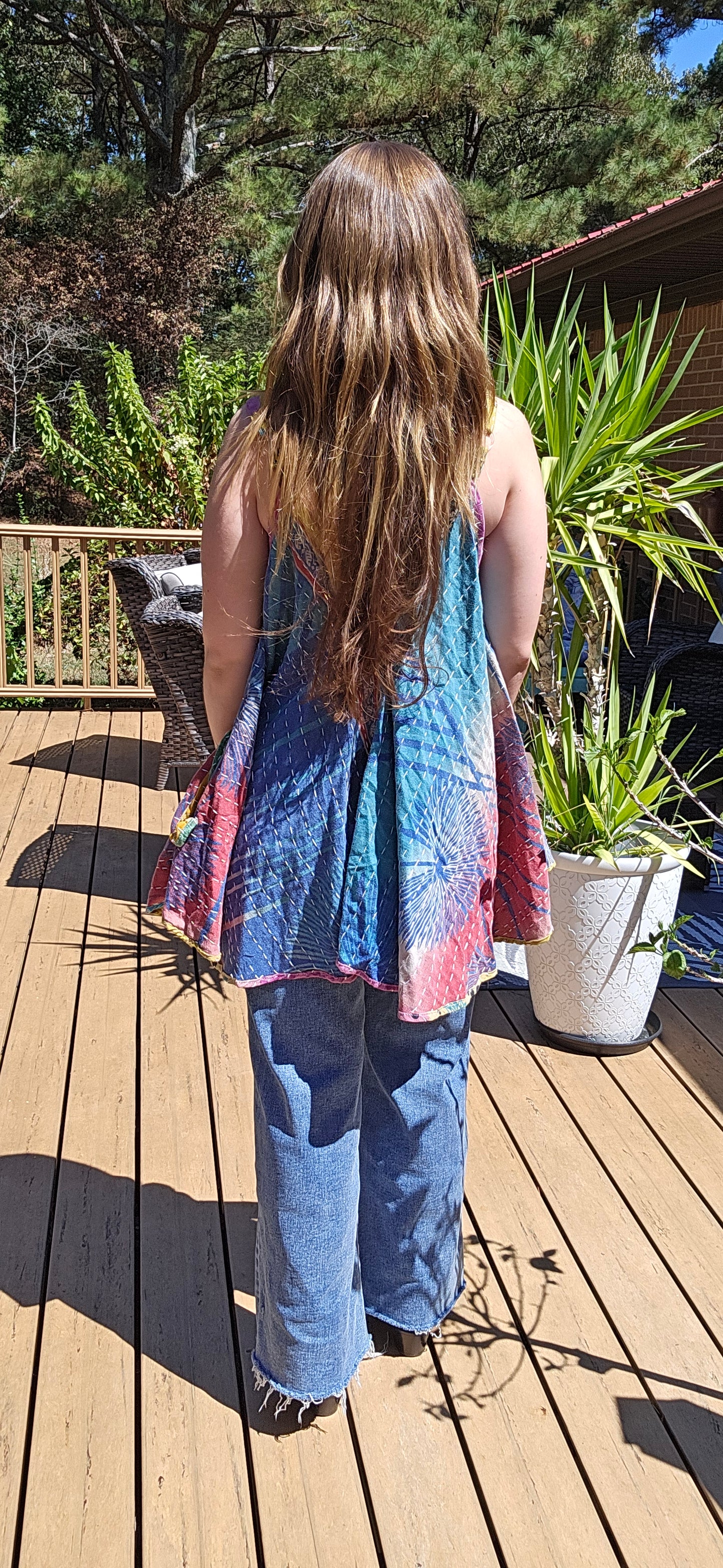 "Flying Bird" Tunic Style Top in Light Kantha , One Size S to XL maybe 2X
