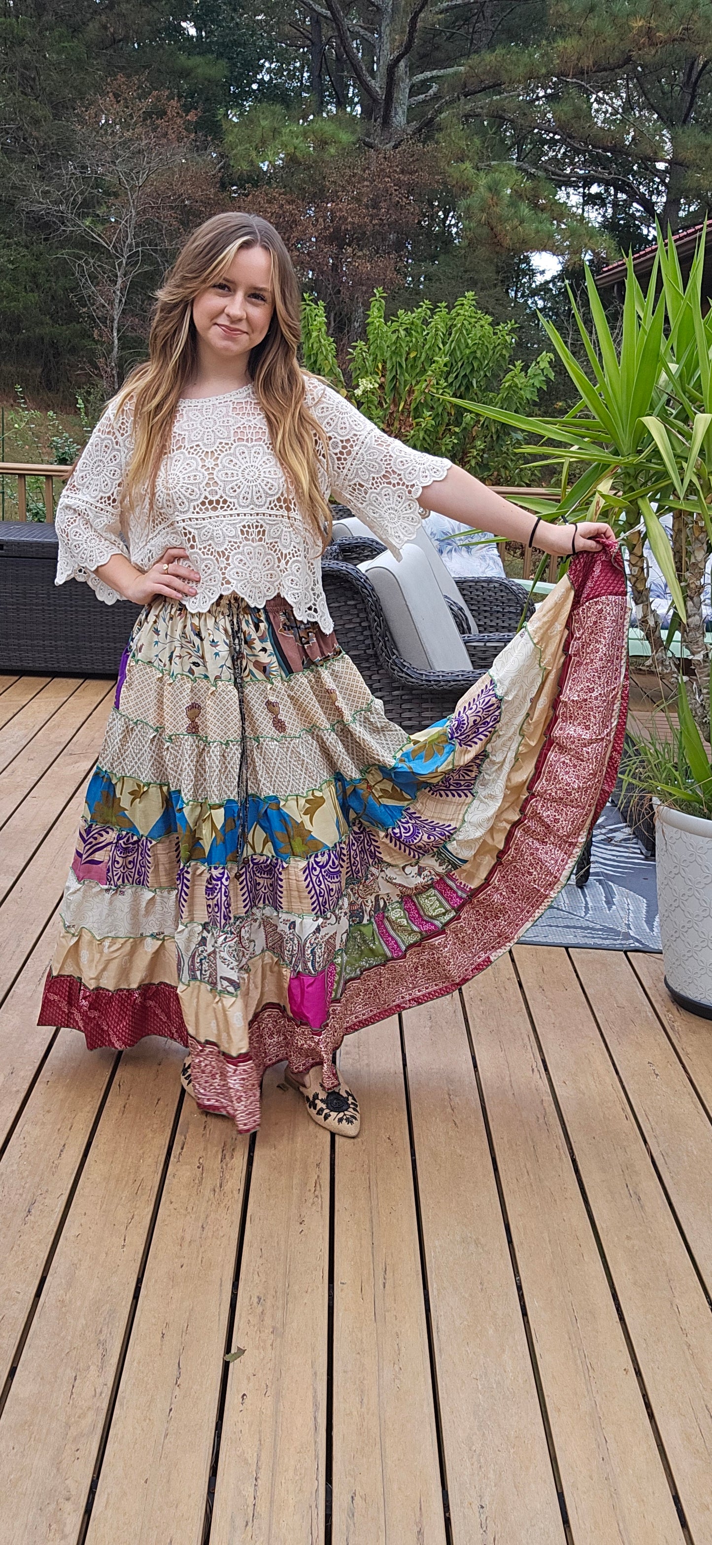 "Be Free" Patchwork Skirt    One Size S to 2X