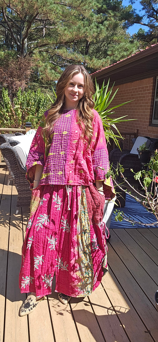 "Peasant" Kantha Skirt Set - One Size S to 2X
