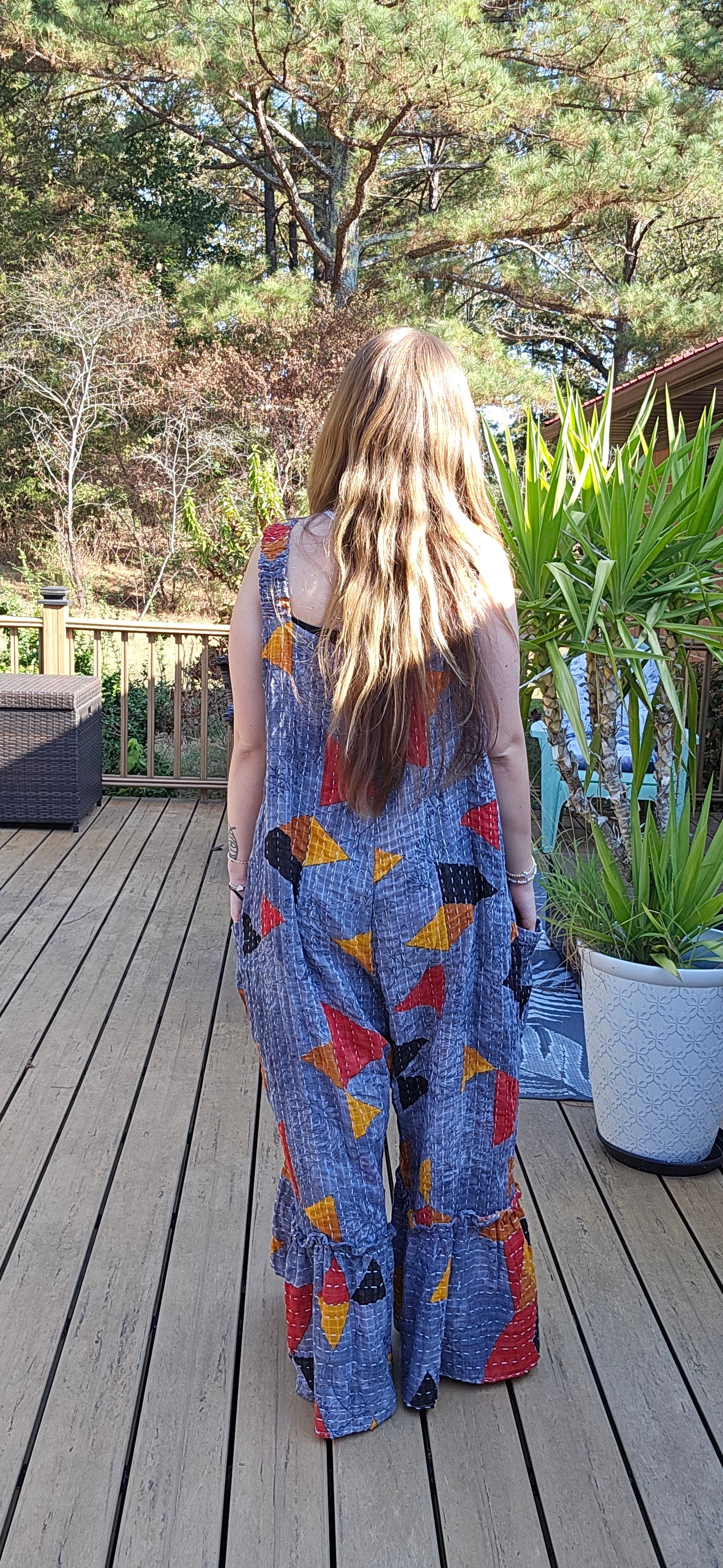 "Good Vibes" Jumpsuit in light kantha One size S to 2X/3X