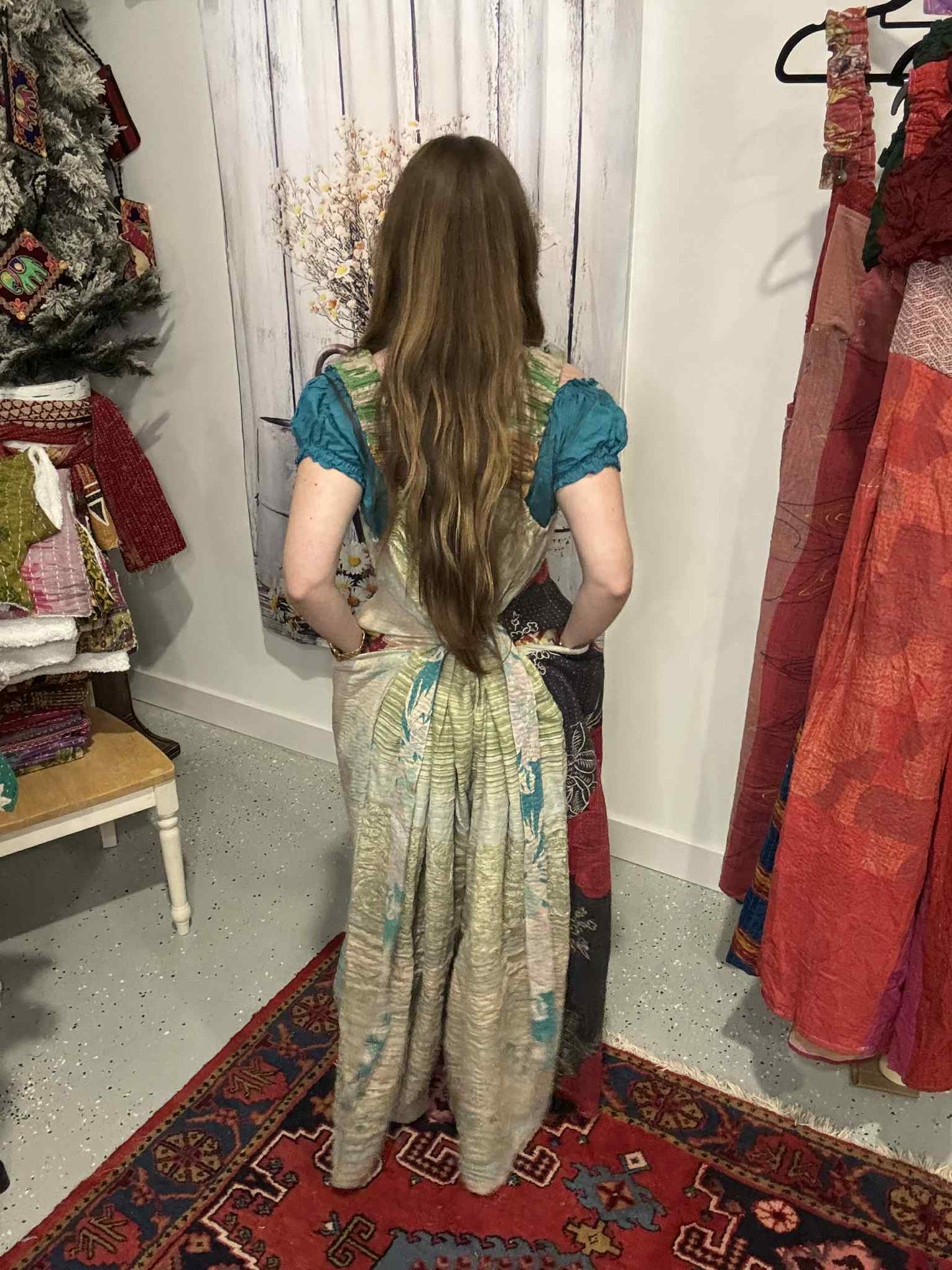 Apron Jumpsuit in Heavy kantha  One Size S to 2X/3X