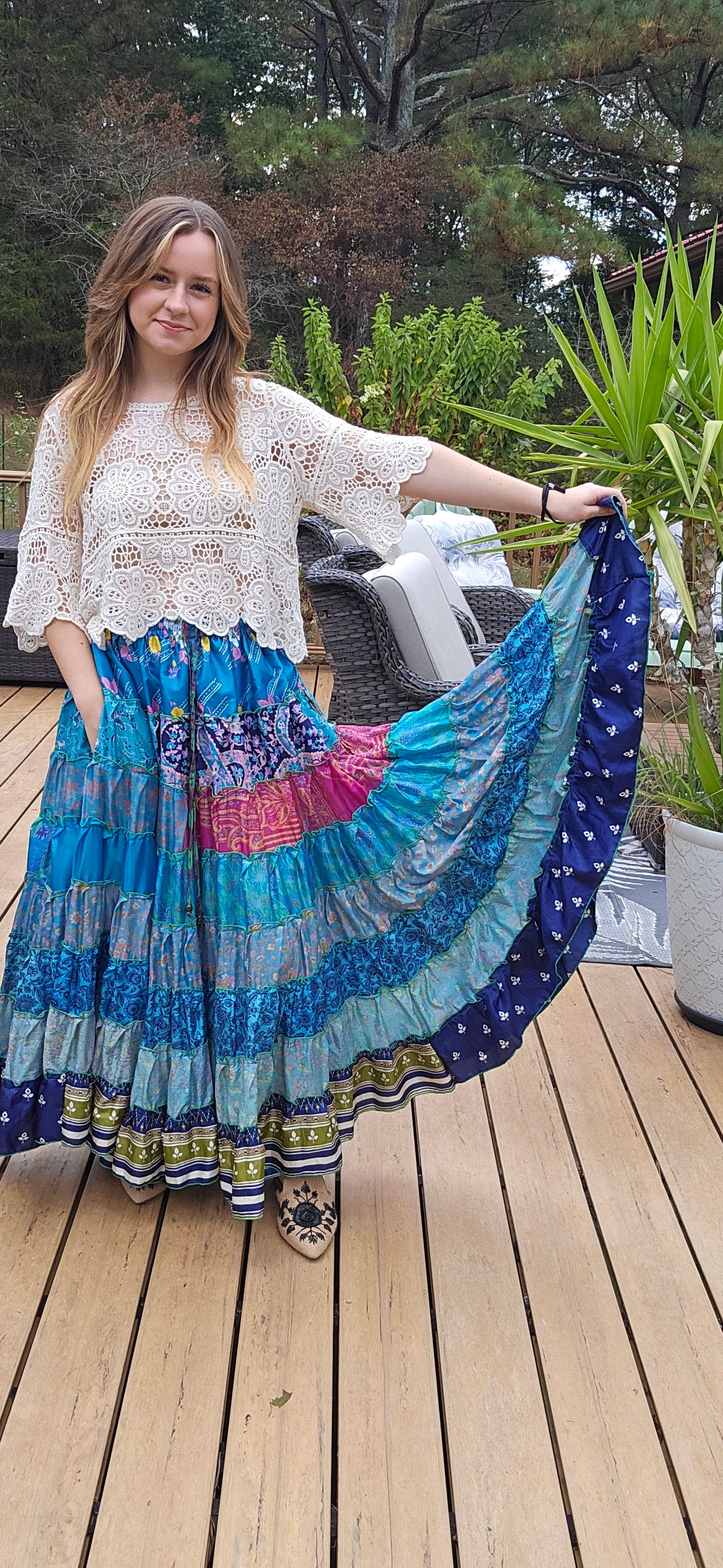 "Be Free" Patchwork Skirt    One Size S to 2X