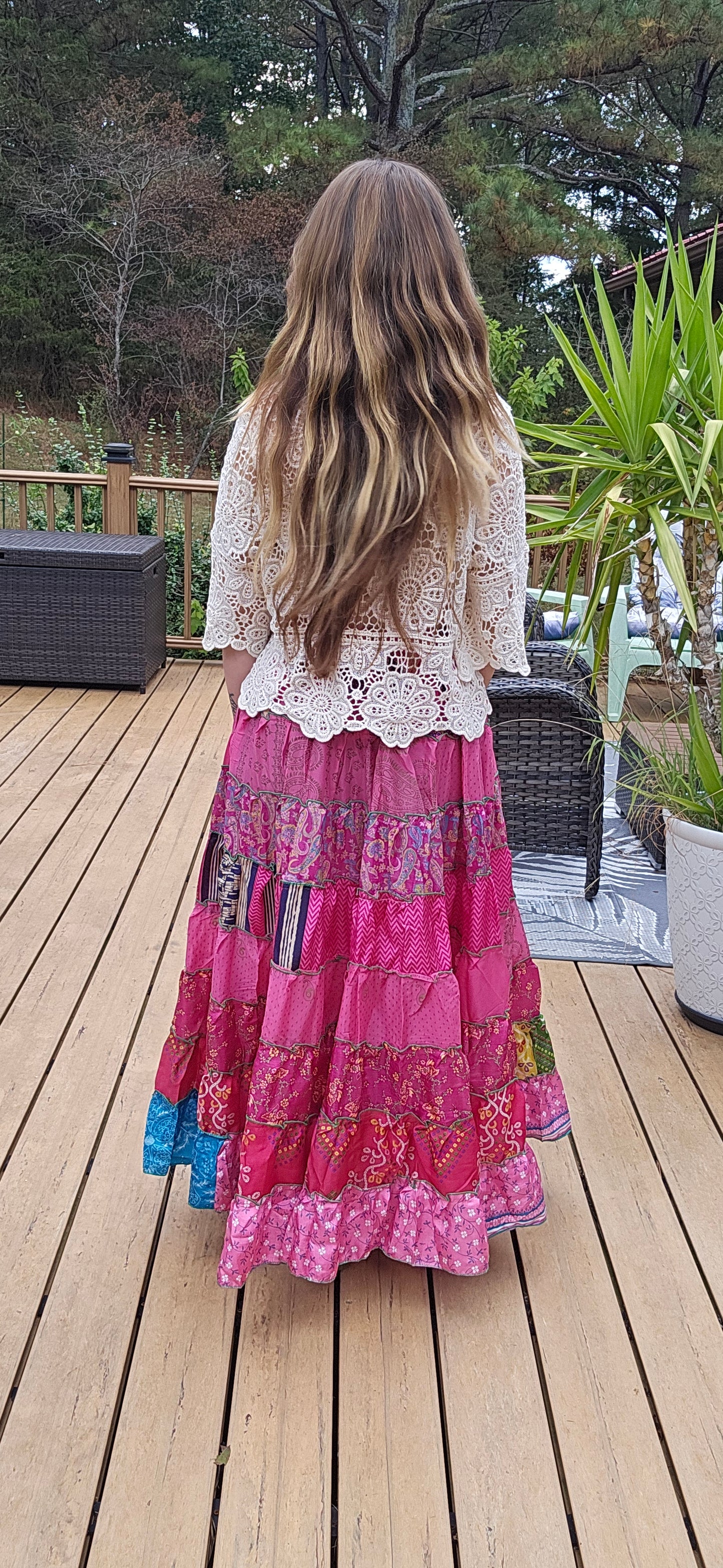 "Be Free" Patchwork Skirt    One Size S to 2X