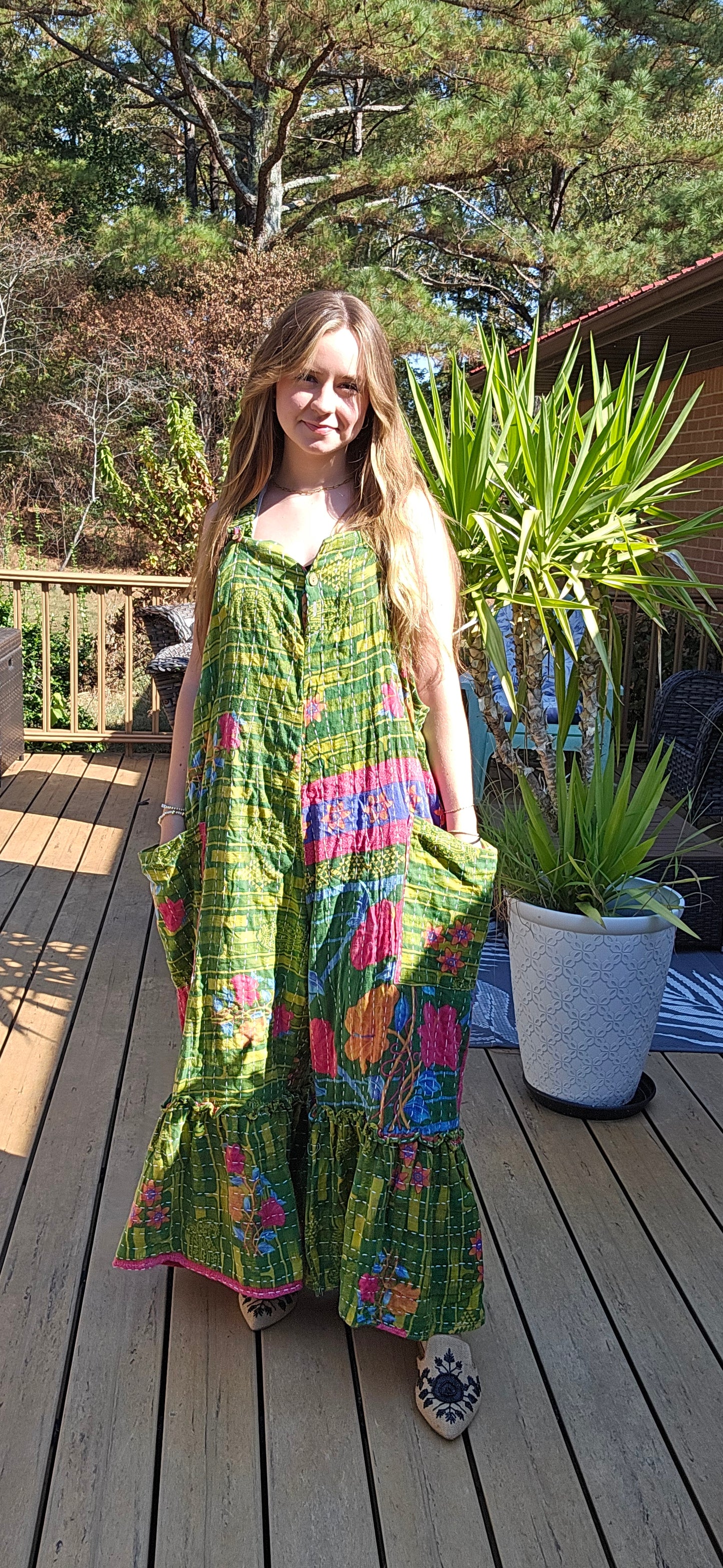 "Good Vibes" Jumpsuit in Light Kantha , One Size  S to 2X/3X