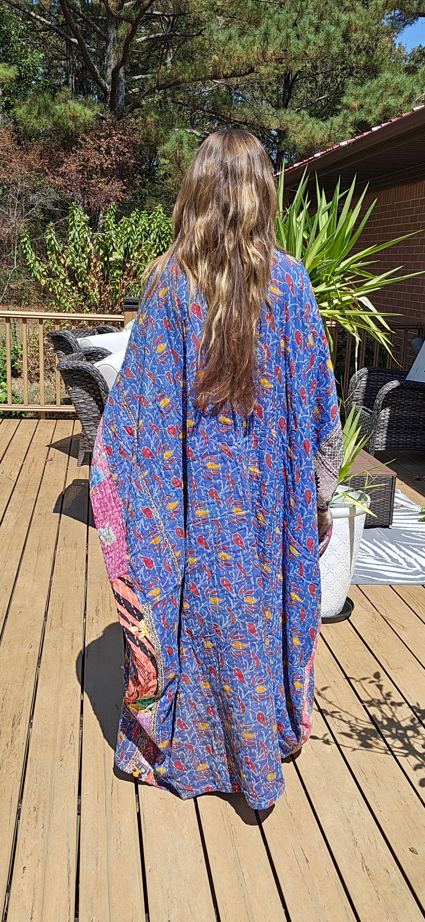 Selene Caftan  in light kantha, One Size S to 3X