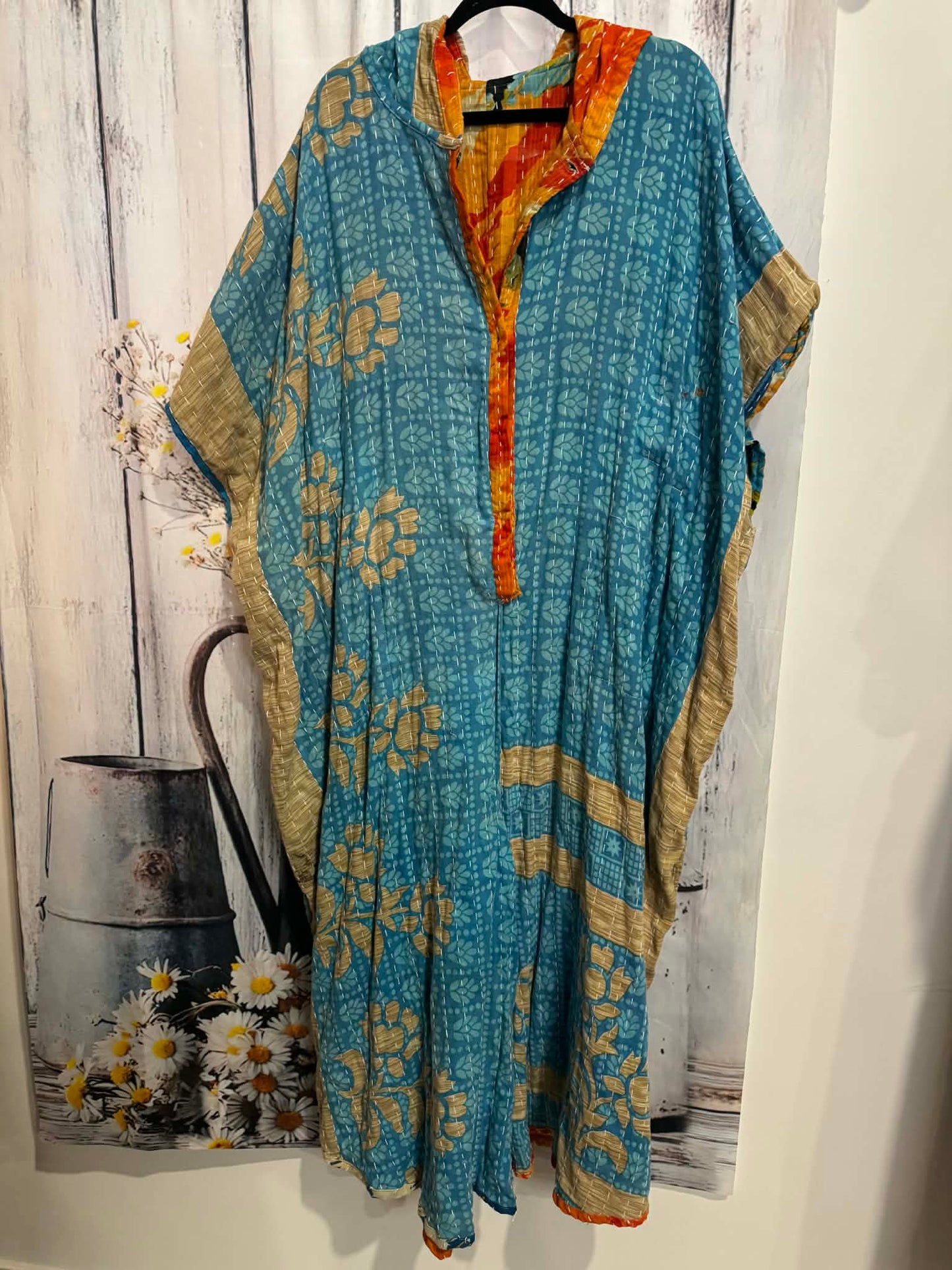 Cozy Jumpsuit with Hoodie in Light Kantha - One Size S to 3X