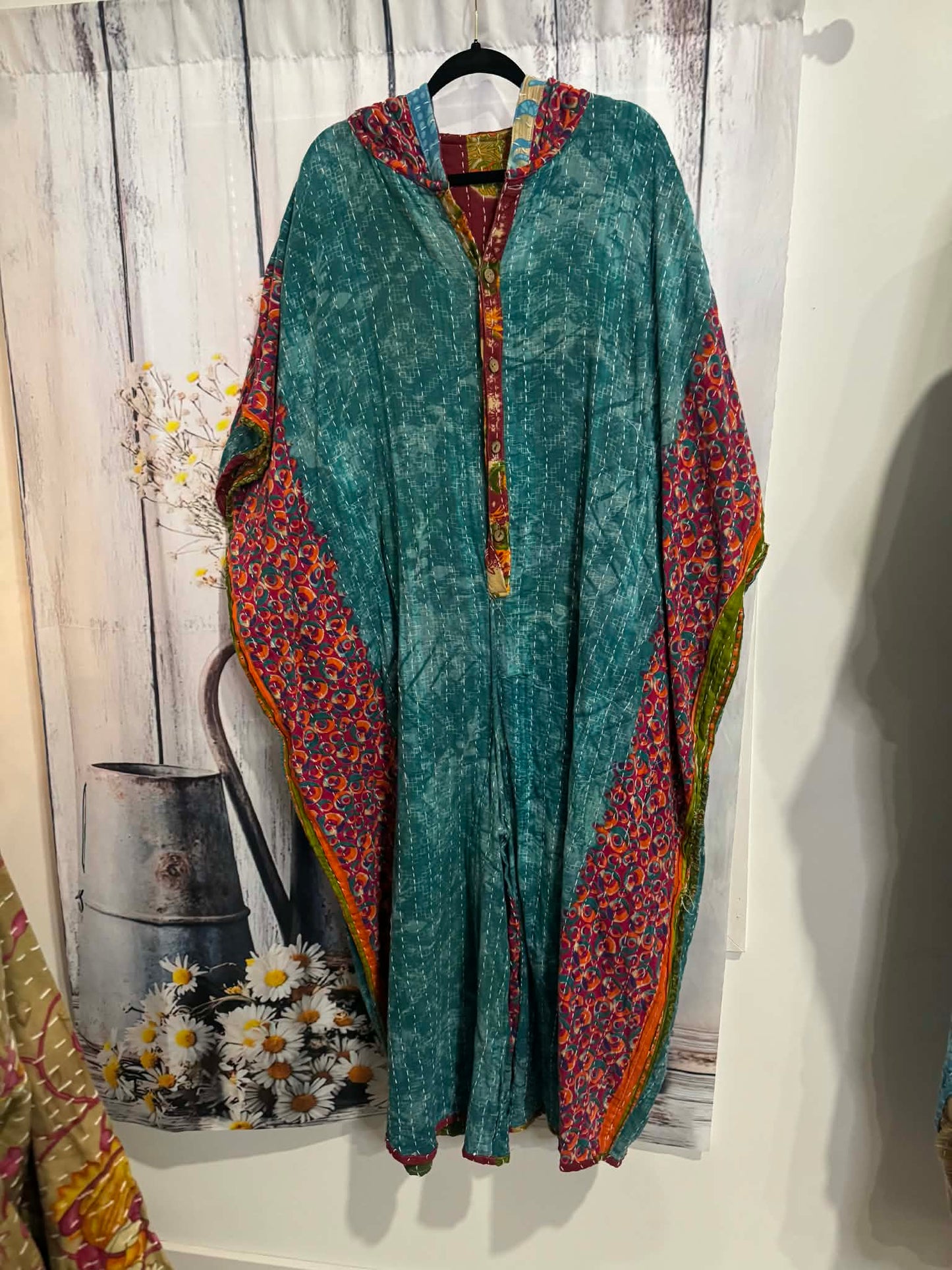 Cozy Jumpsuit with Hoodie in Light Kantha - One Size S to 3X